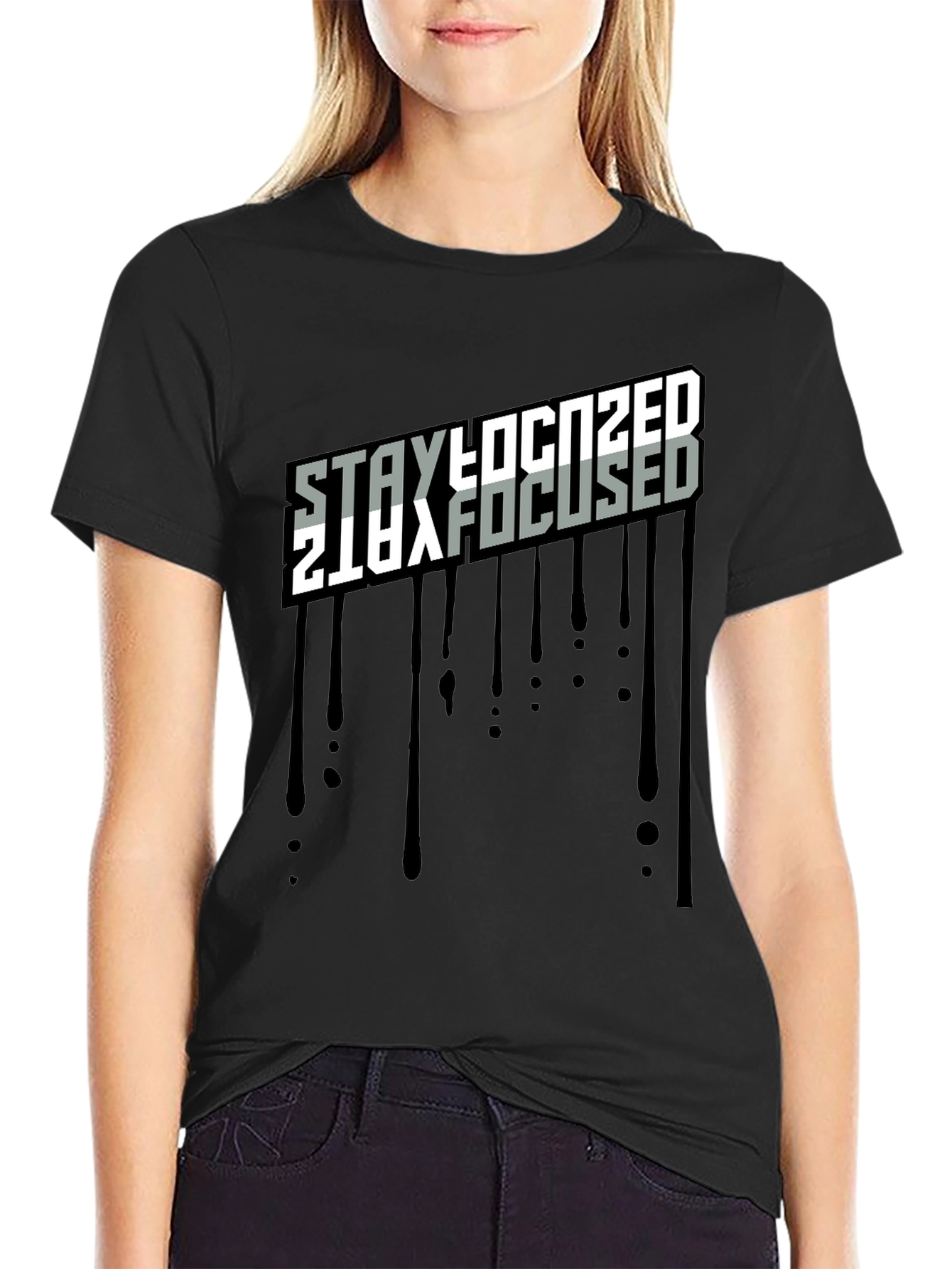 Stay Focused Black Graphic T-Shirt