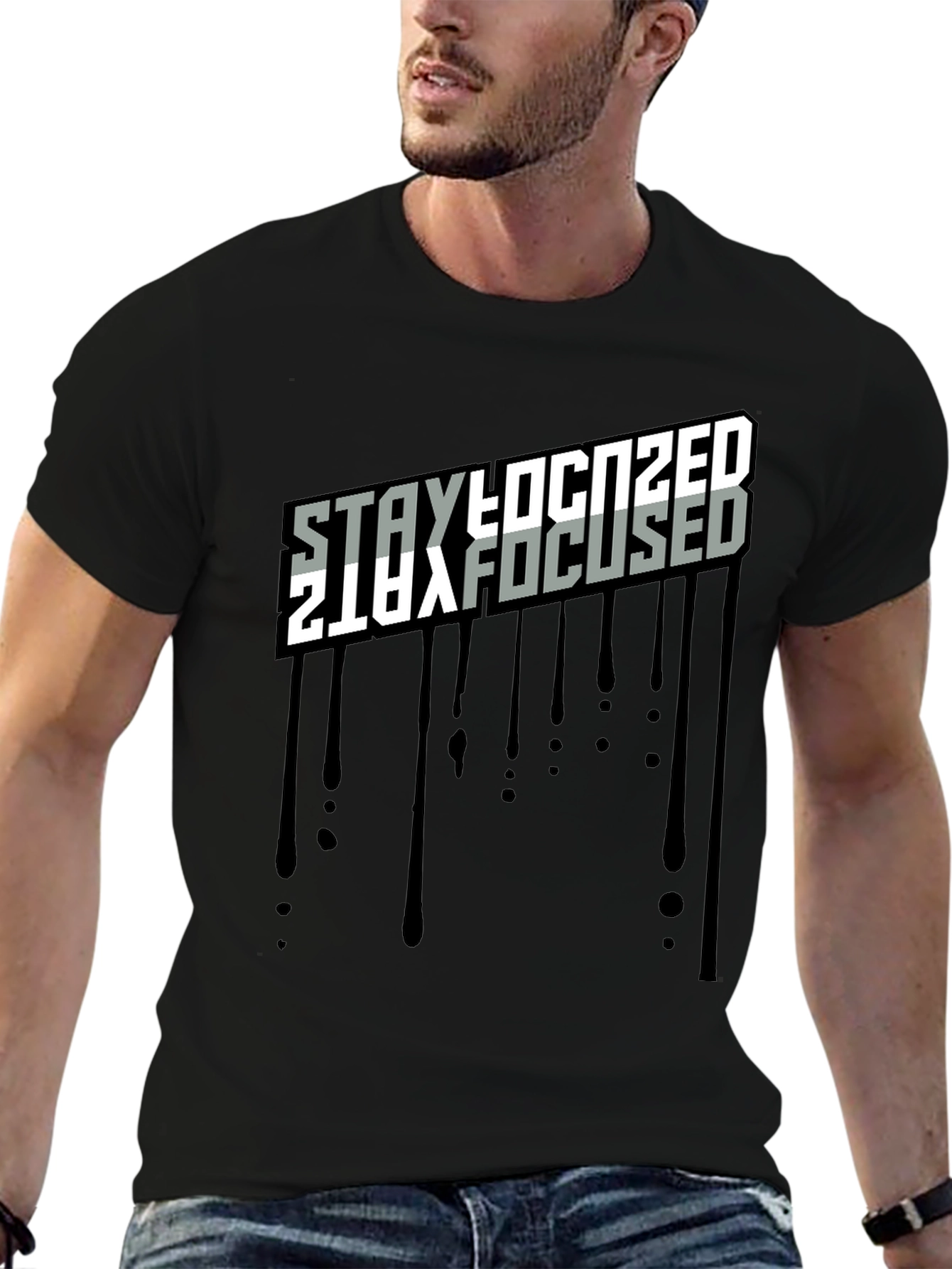 Stay Focused Black Graphic T-Shirt