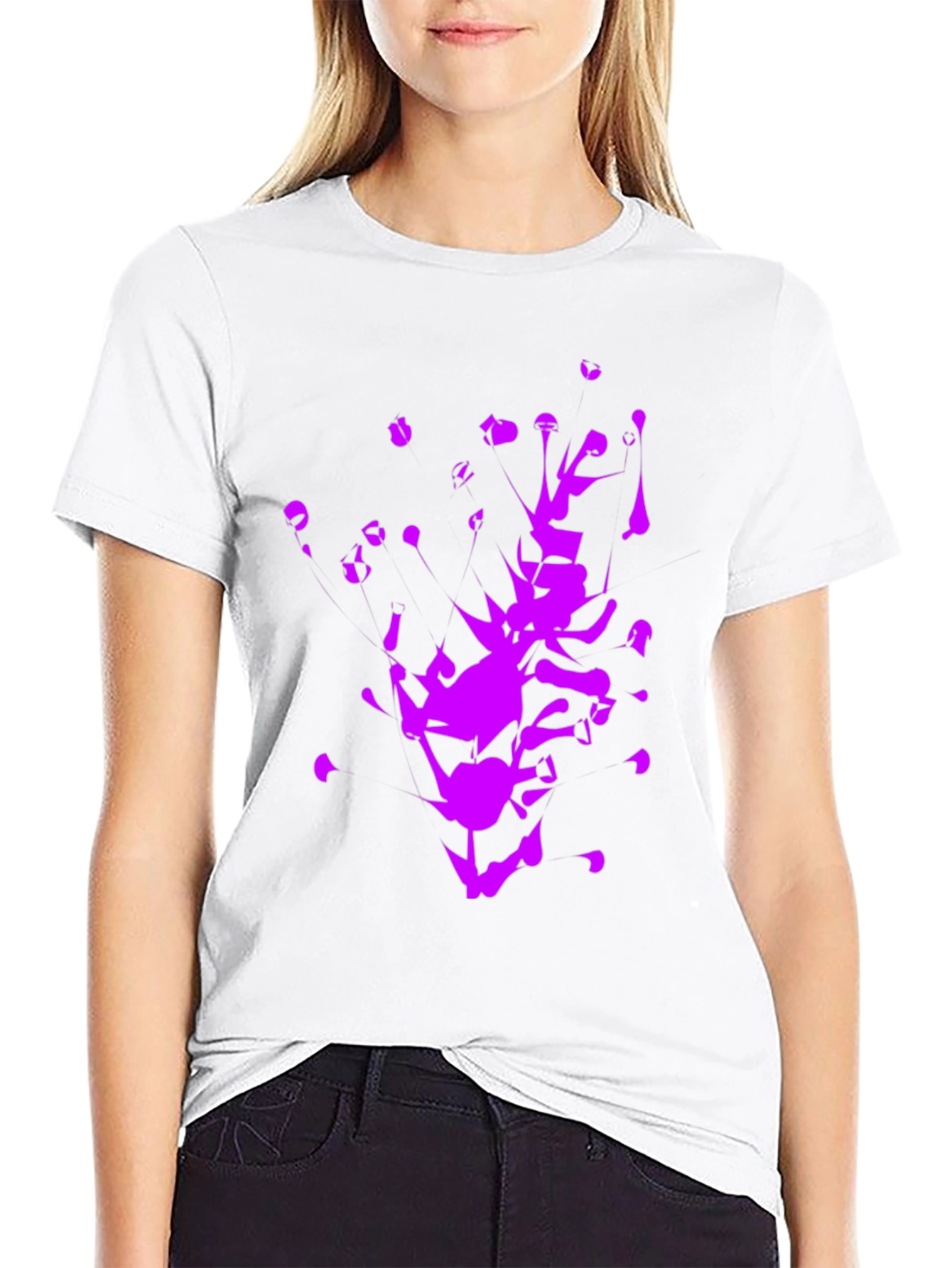 Abstract Purple Graphic Print Black T-Shirt