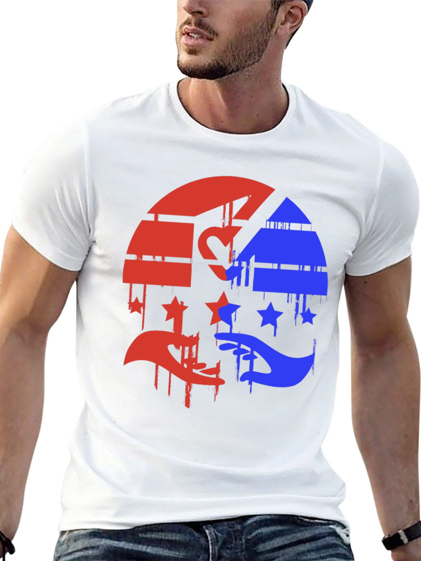 Red & Blue Graphic Tee - Abstract Design