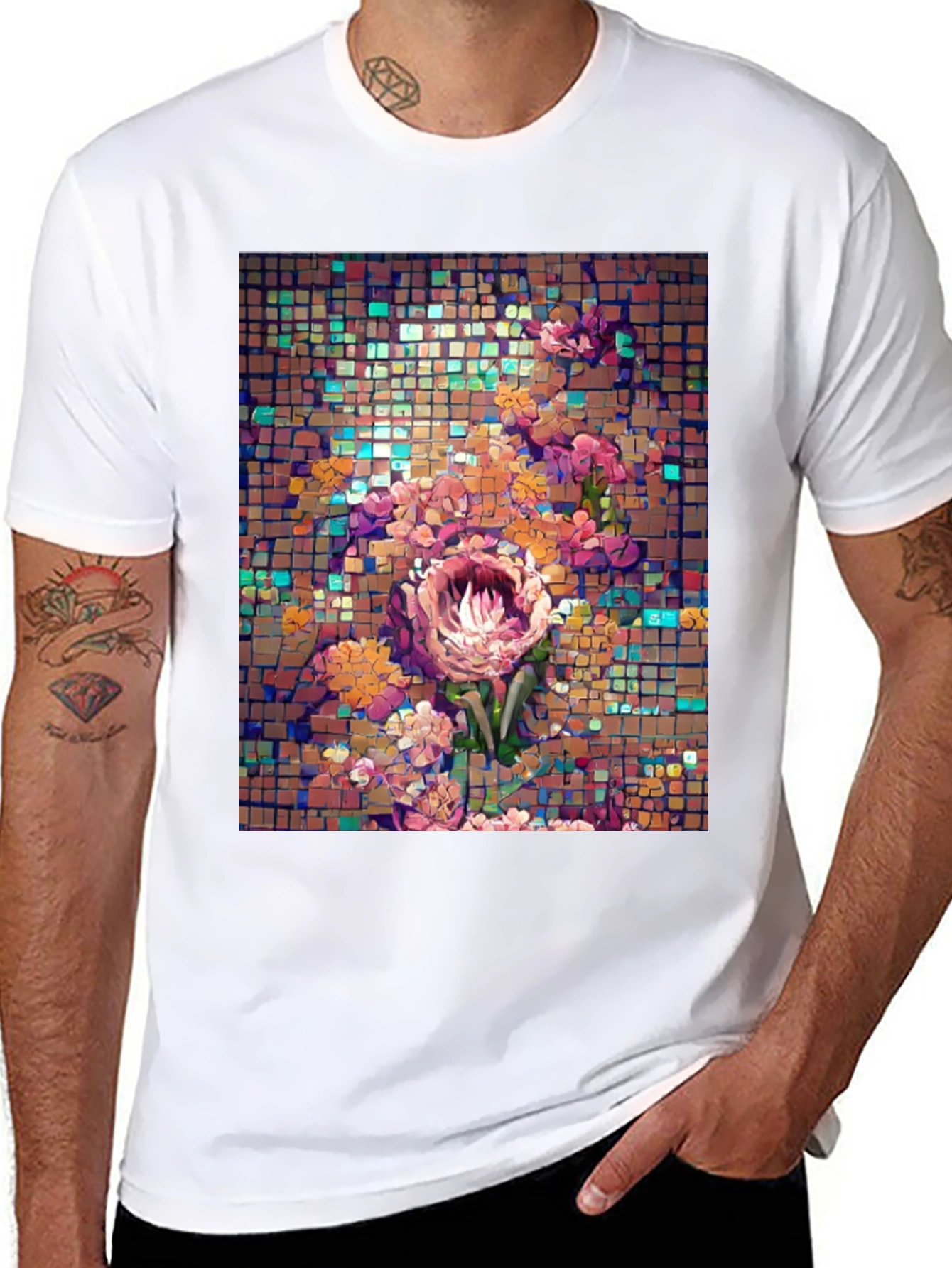 Floral Mosaic T-Shirt - Unique Artistic Design
