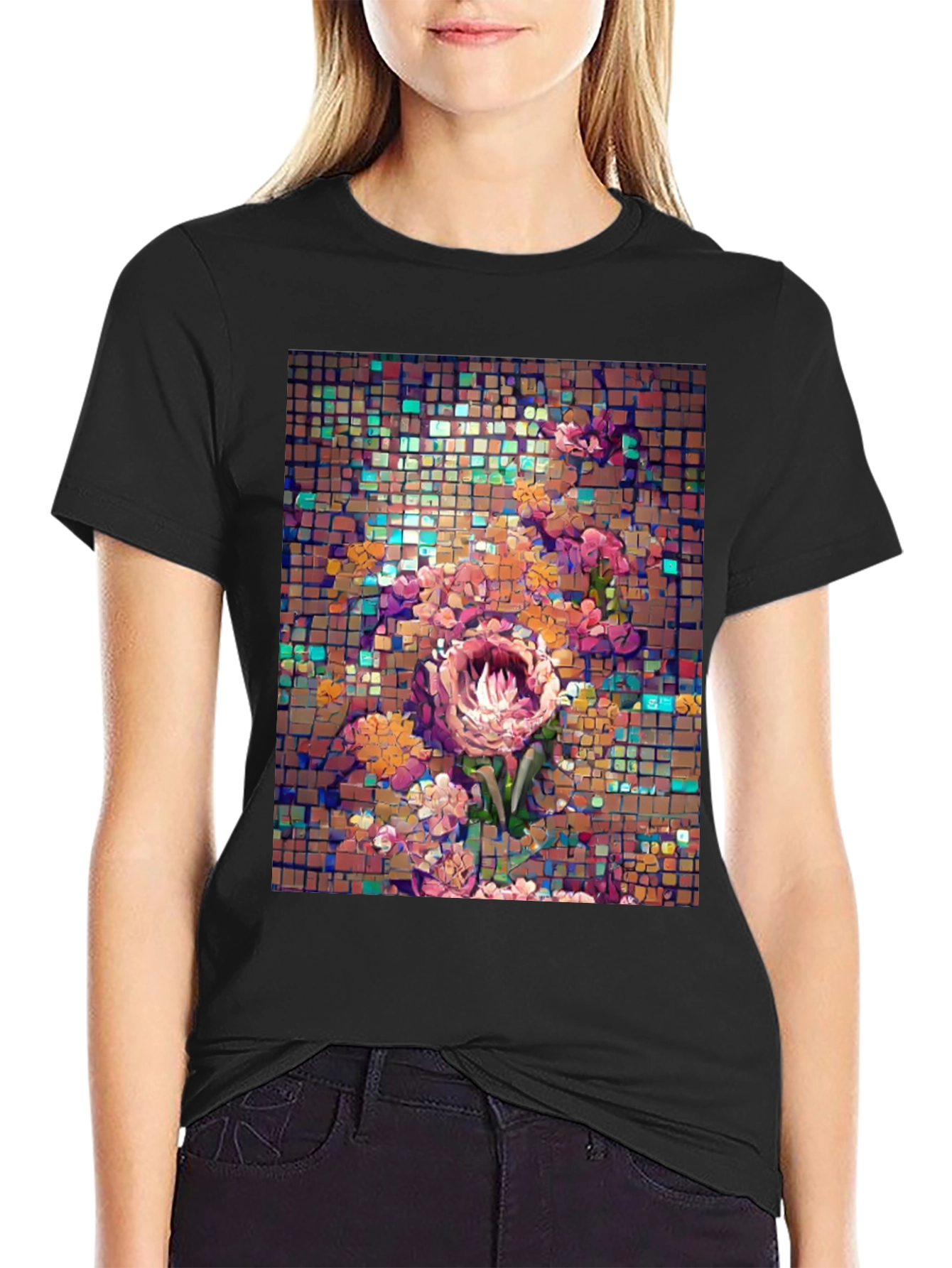 Floral Mosaic T-Shirt - Unique Artistic Design