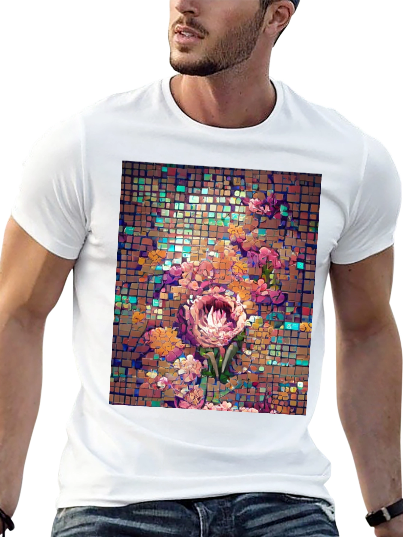 Floral Mosaic T-Shirt - Unique Artistic Design