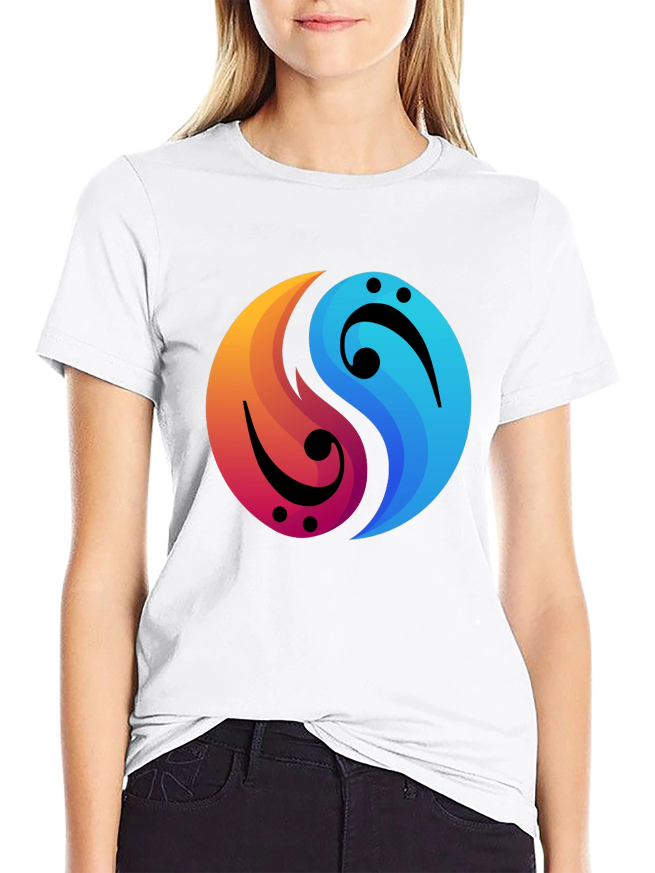 Yin Yang Music Note Graphic Tee - Black