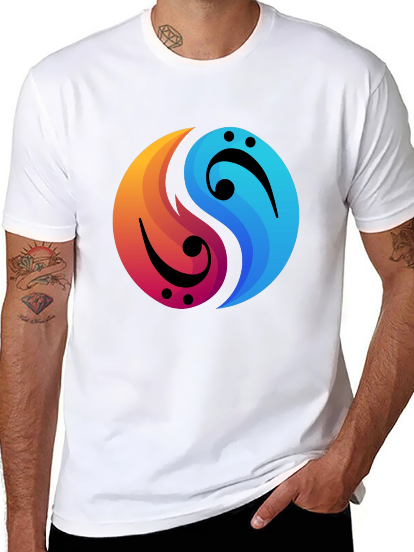 Yin Yang Music Note Graphic Tee - Black