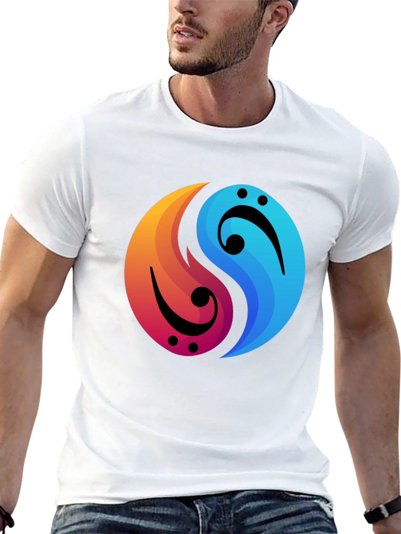 Yin Yang Music Note Graphic Tee - Black