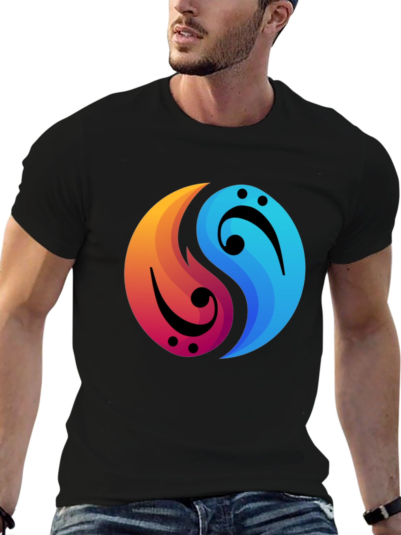 Yin Yang Music Note Graphic Tee - Black
