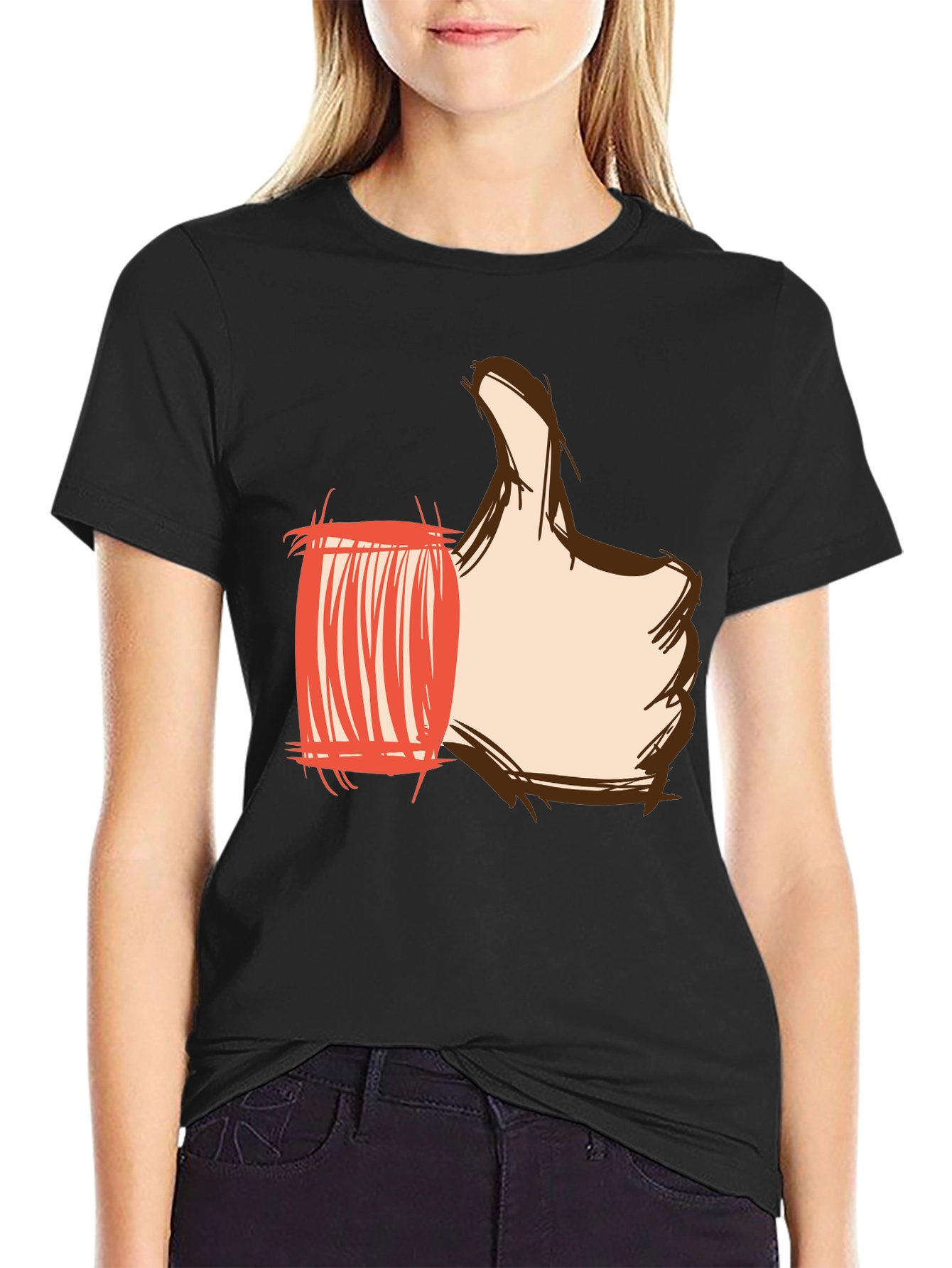 Thumbs Up Graphic Print Tee - Black