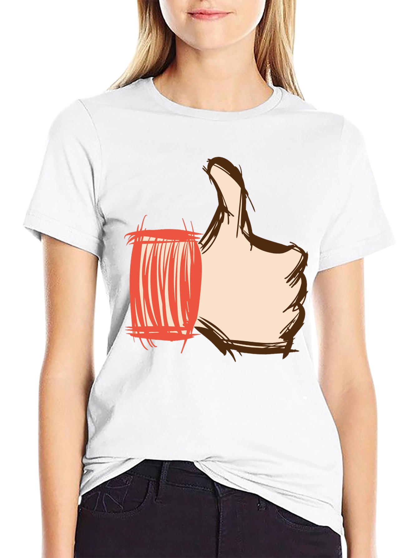 Thumbs Up Graphic Print Tee - Black