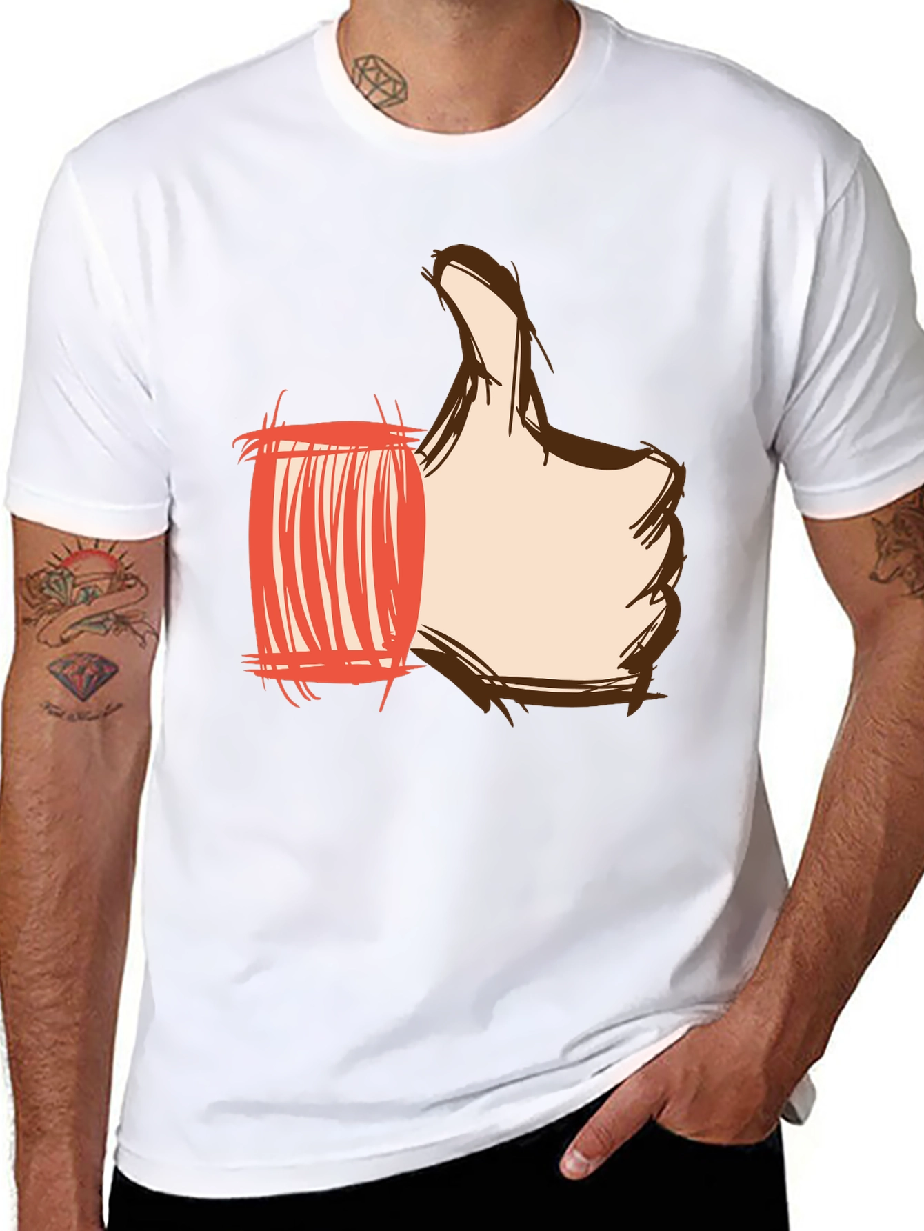 Thumbs Up Graphic Print Tee - Black