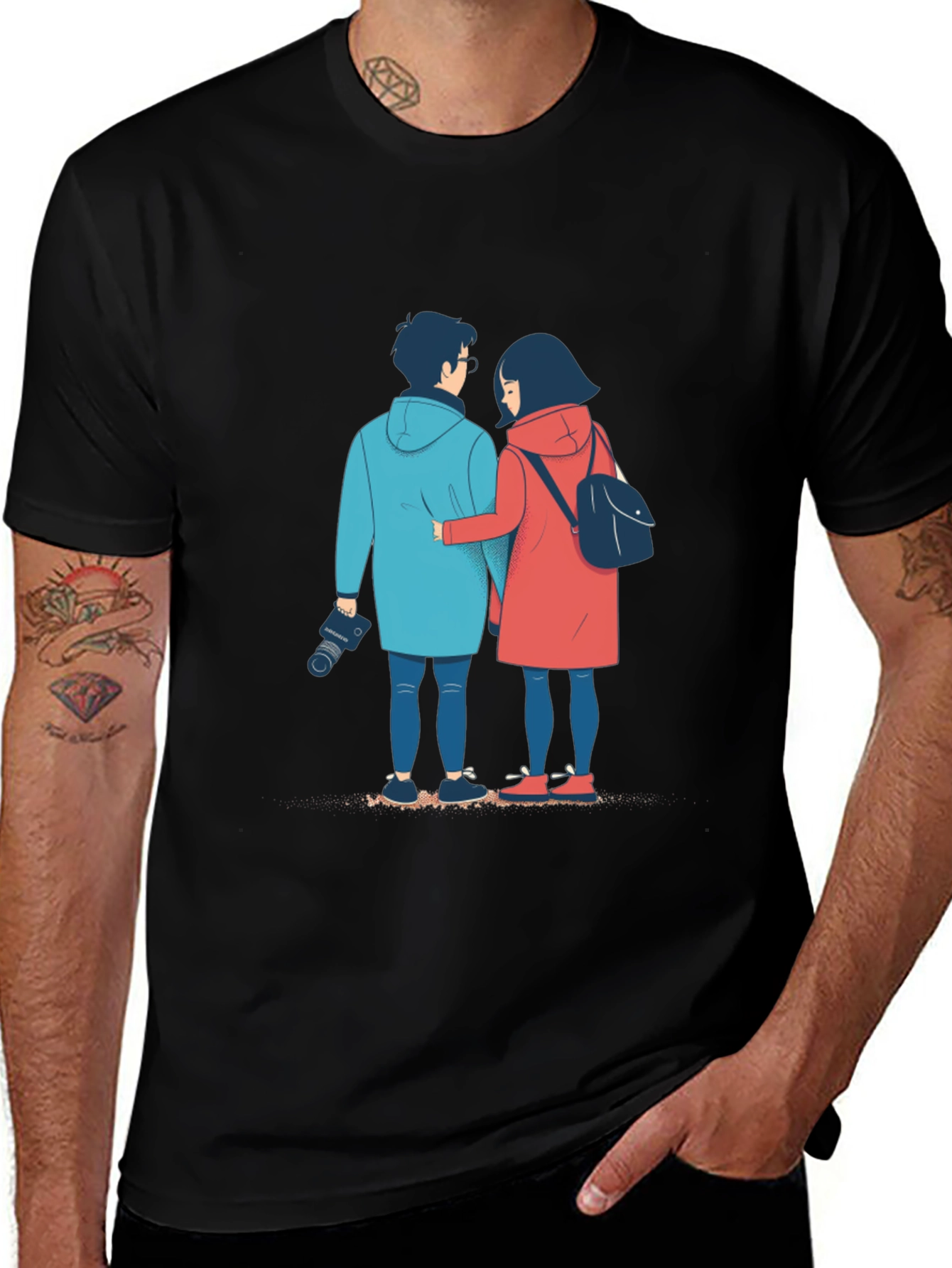 Couples Journey Black T-Shirt: Art Print