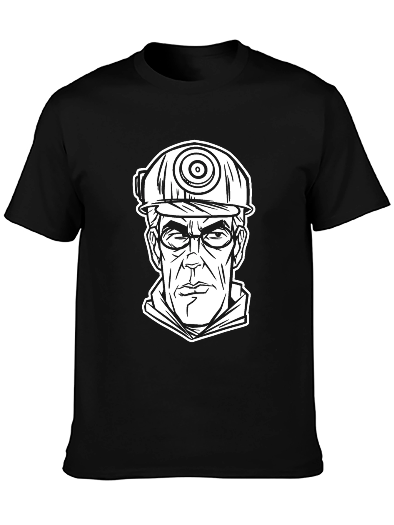 Cartoon Miner Graphic Tee - Black Cotton T-Shirt