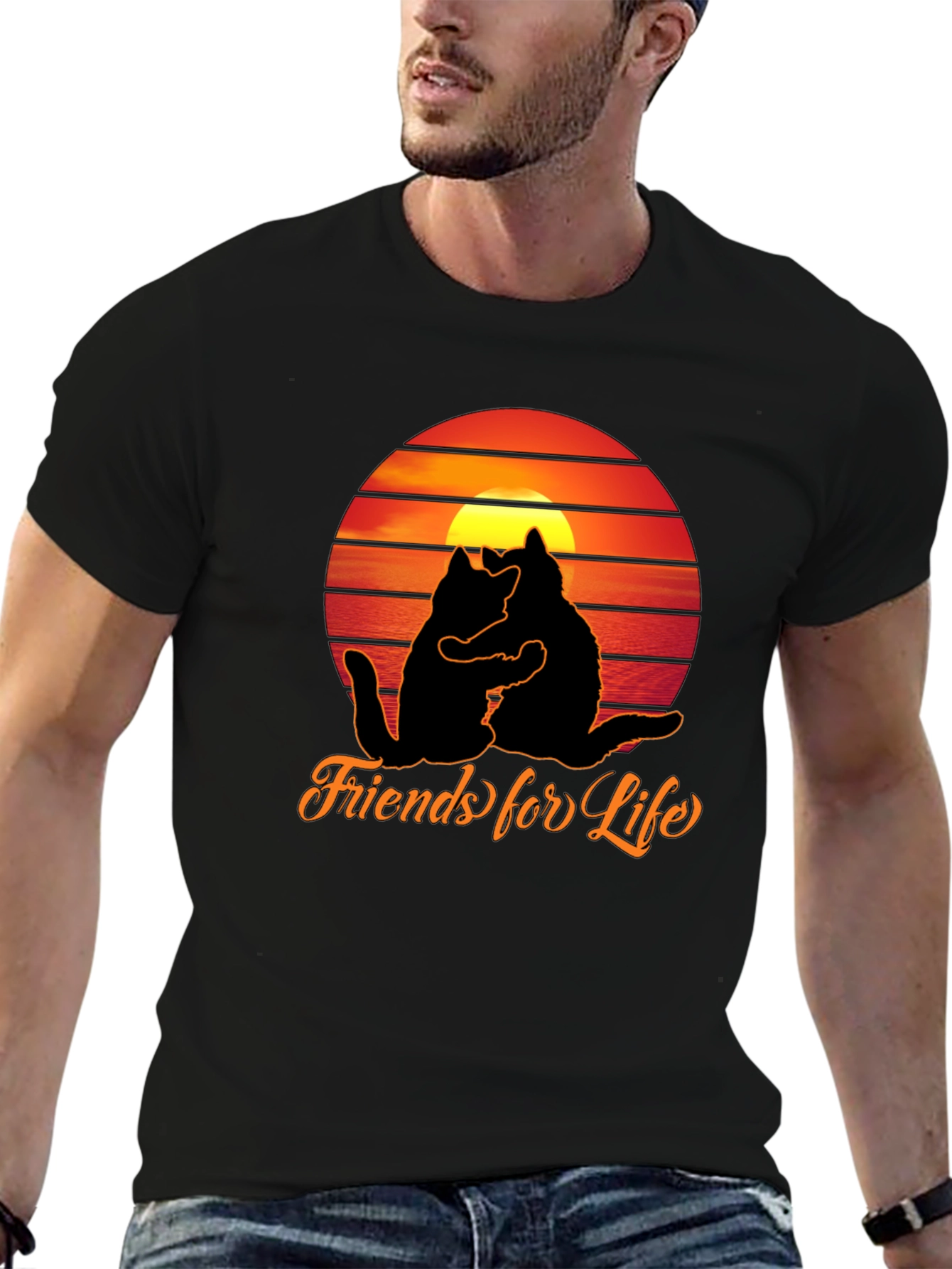 Friends For Life Cats Sunset Graphic T-Shirt