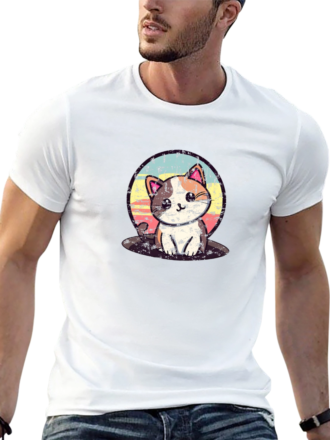 Cute Kitten Graphic Tee - Soft Black Cotton Shirt