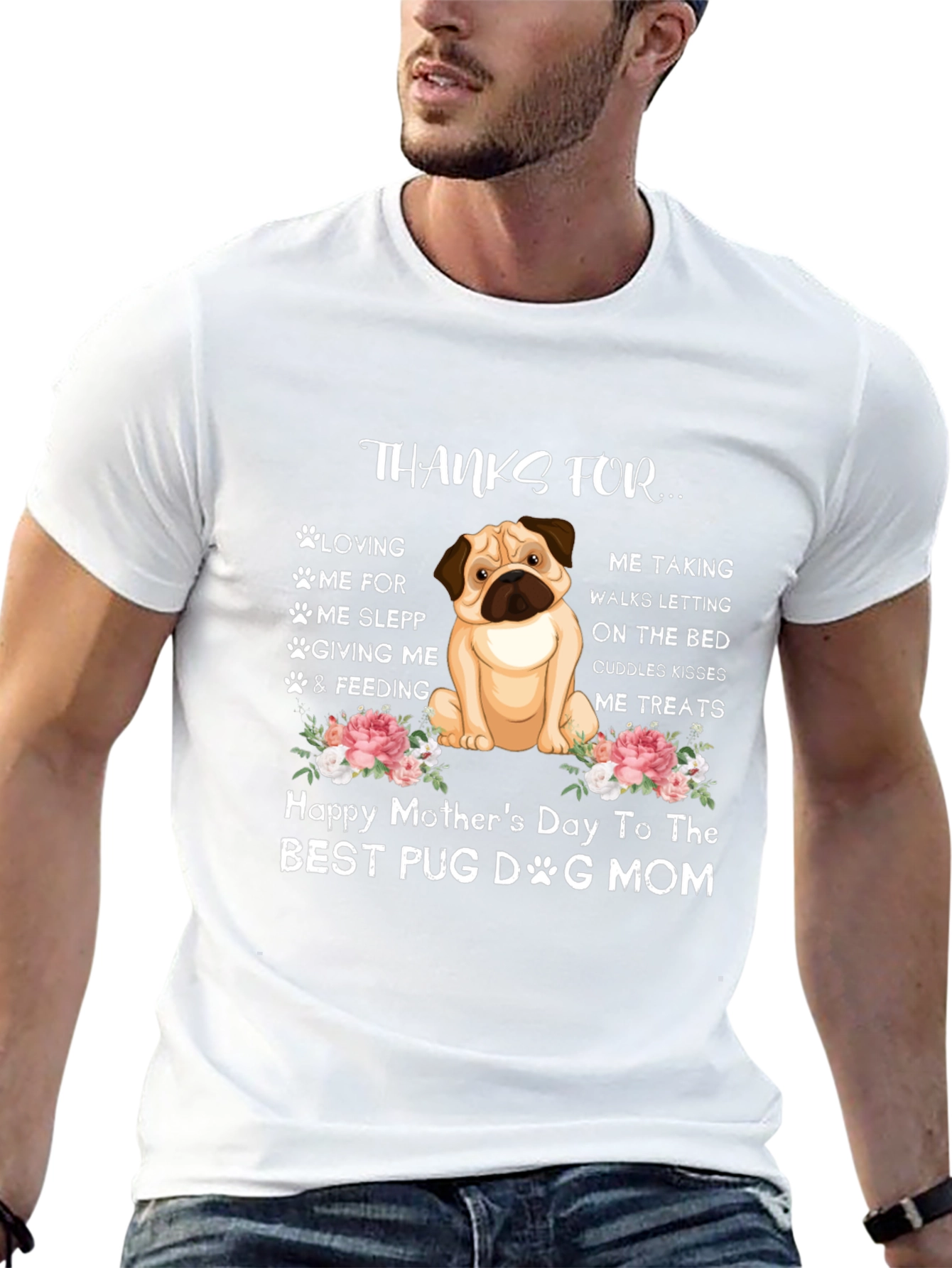 Pug Dog Mom Happy Mothers Day T-Shirt