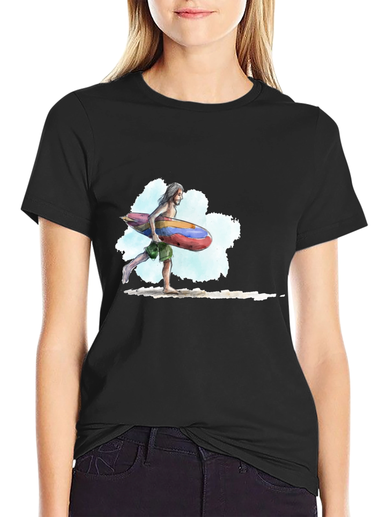 Surfer Dude Graphic Black Tee