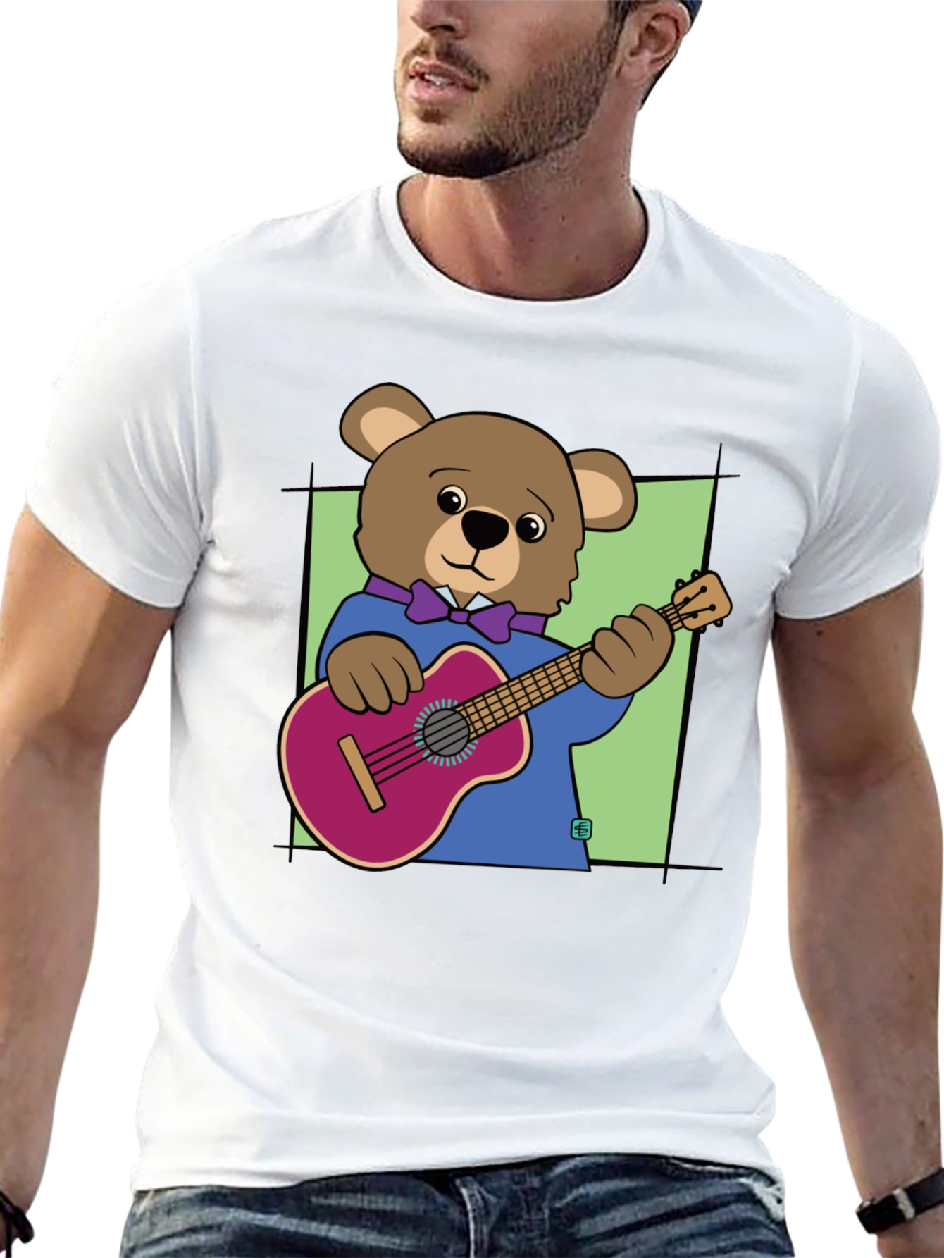 Bear Playing Guitar Graphic Tee - Cool Musician T-Shirt