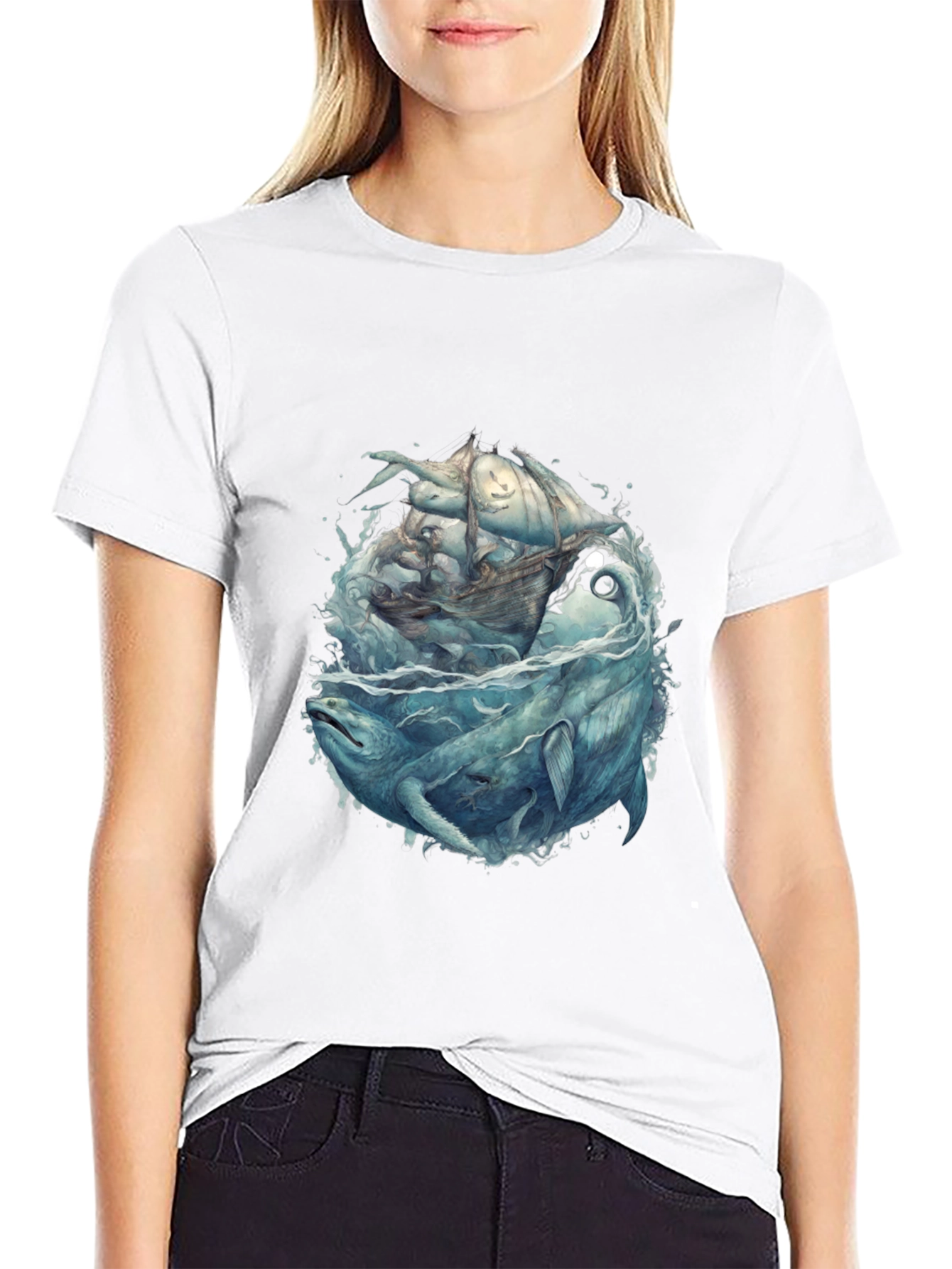 Whale & Ship Graphic Tee - Mens Black T-Shirt