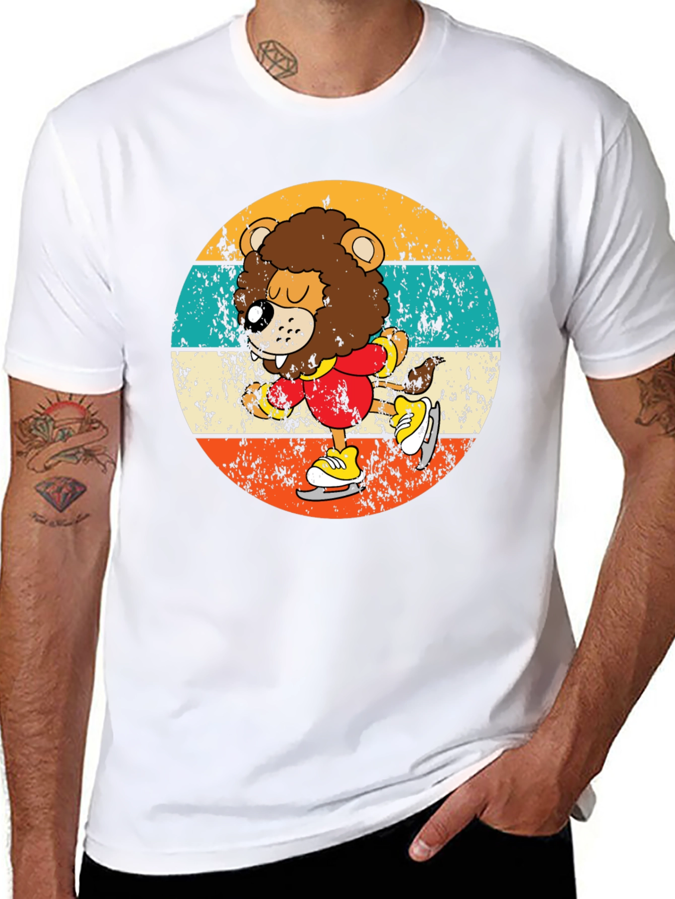 Retro Lion Ice Skating T-Shirt