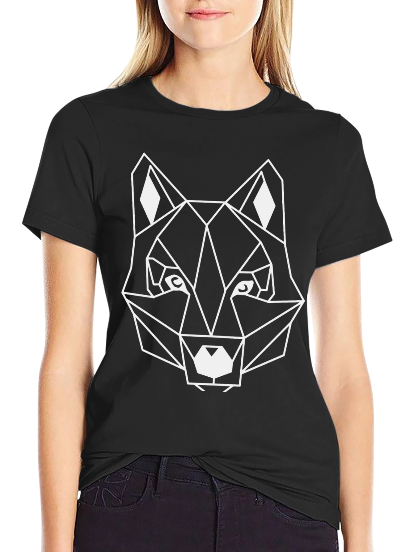 Geometric Wolf Graphic Tee - Black Unisex T-Shirt