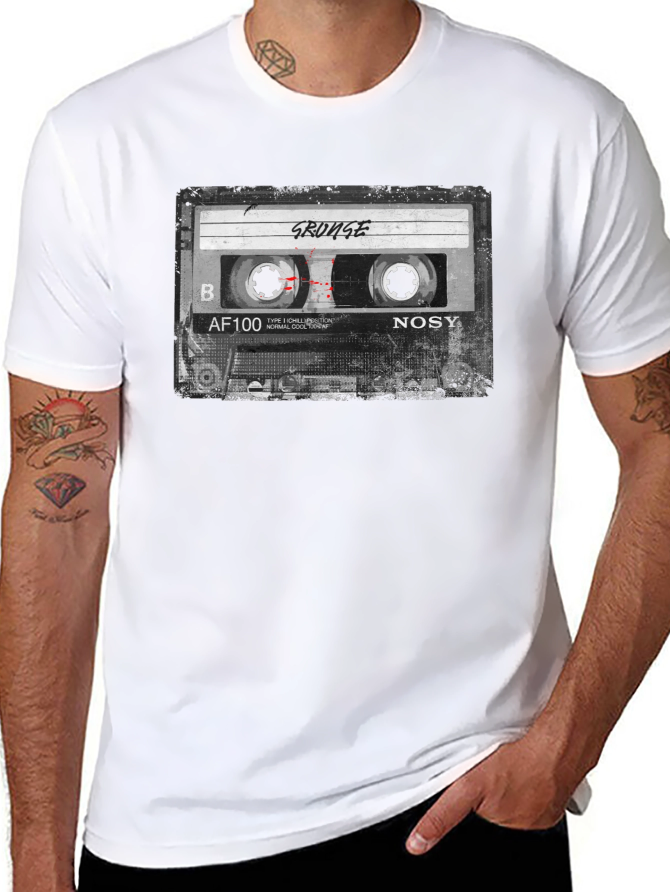 Grunge Cassette Tape Graphic T-Shirt - Retro Music Tee