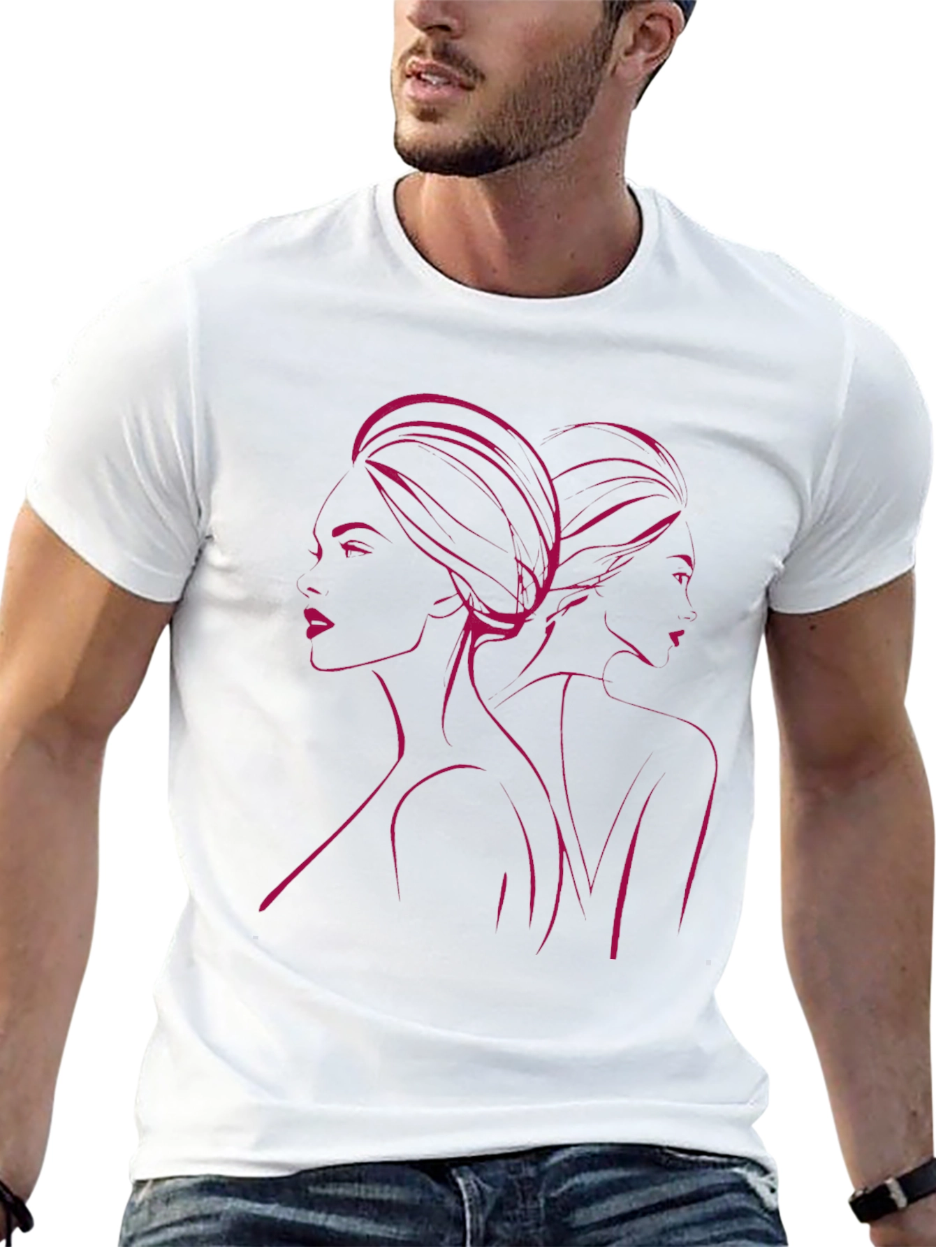 Stylish Black T-Shirt with Woman Portrait Design