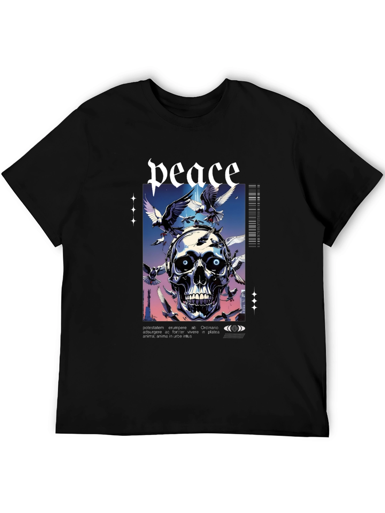 Peace Skull Graphic Print Tee - Mens Black T-Shirt