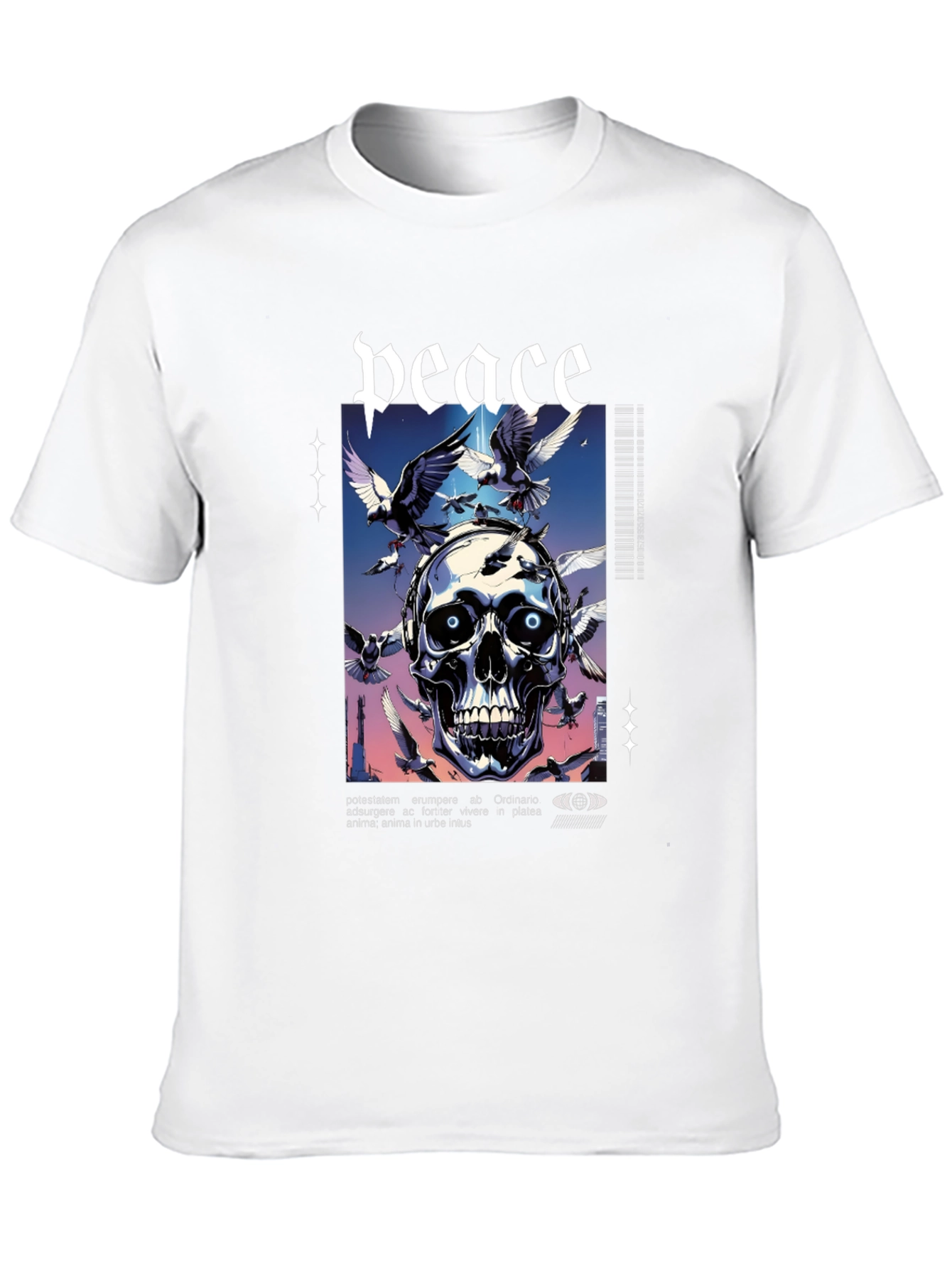 Peace Skull Graphic Print Tee - Mens Black T-Shirt