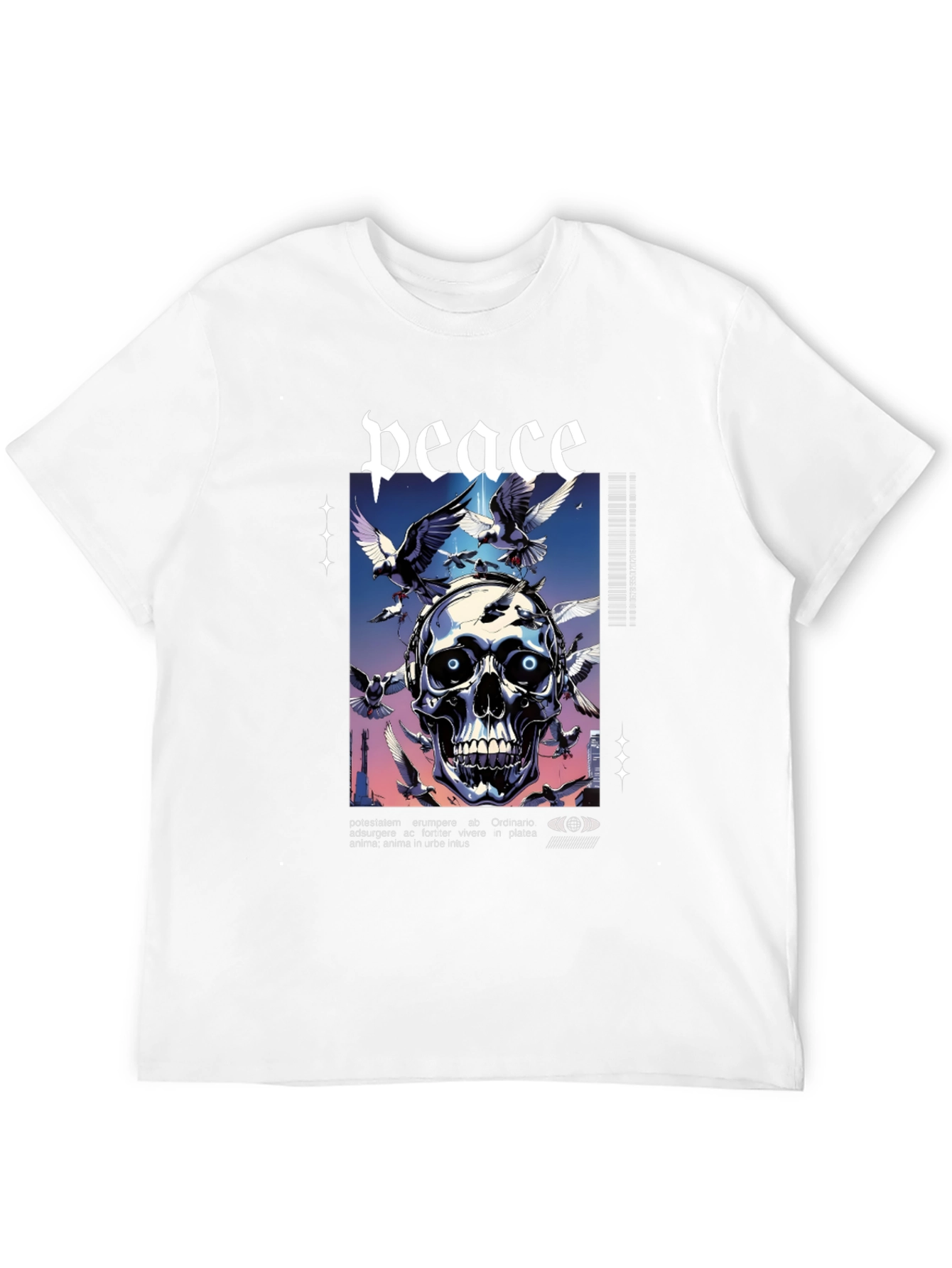 Peace Skull Graphic Print Tee - Mens Black T-Shirt