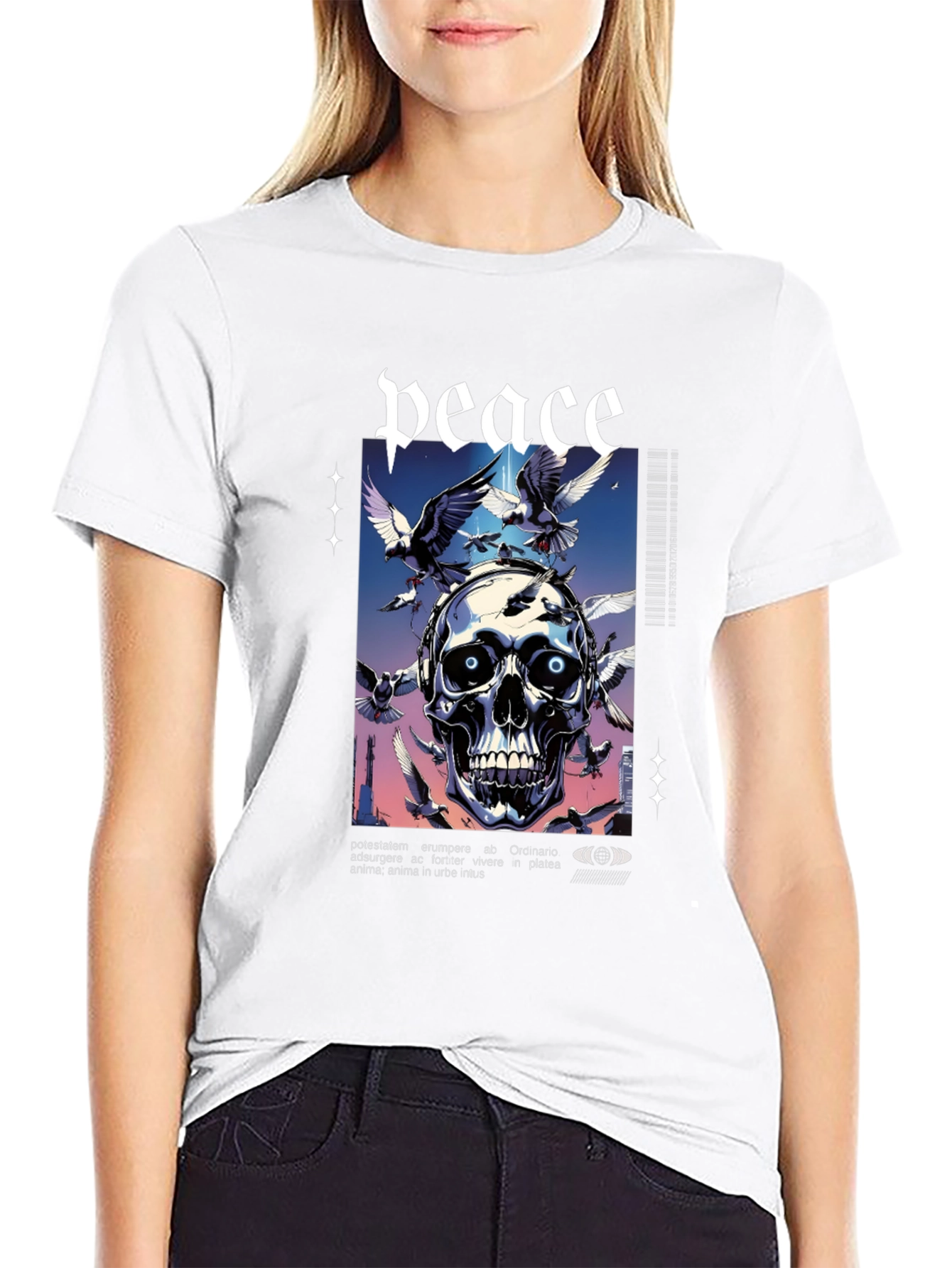 Peace Skull Graphic Print Tee - Mens Black T-Shirt