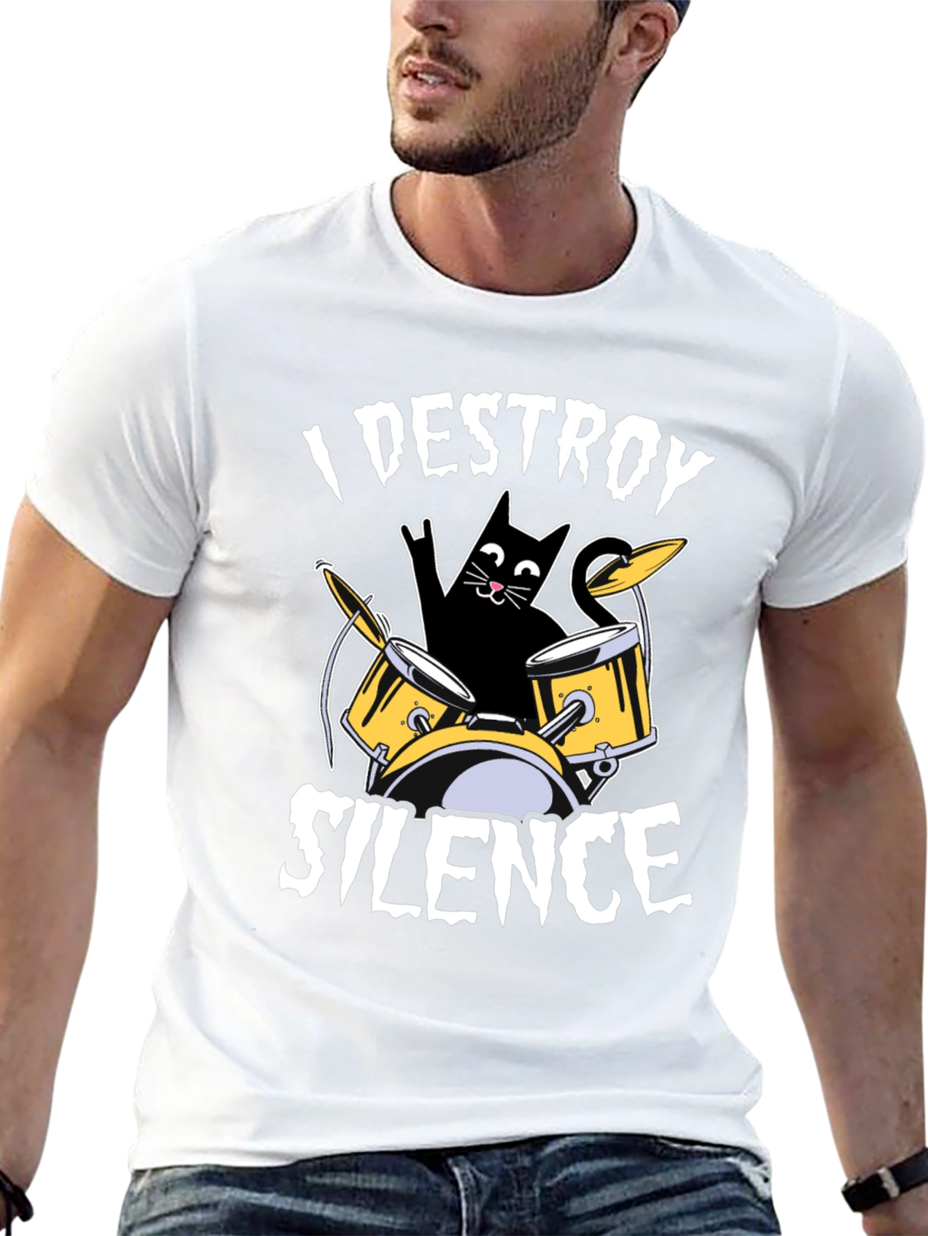 I Destroy Silence Cat Drummer T-Shirt