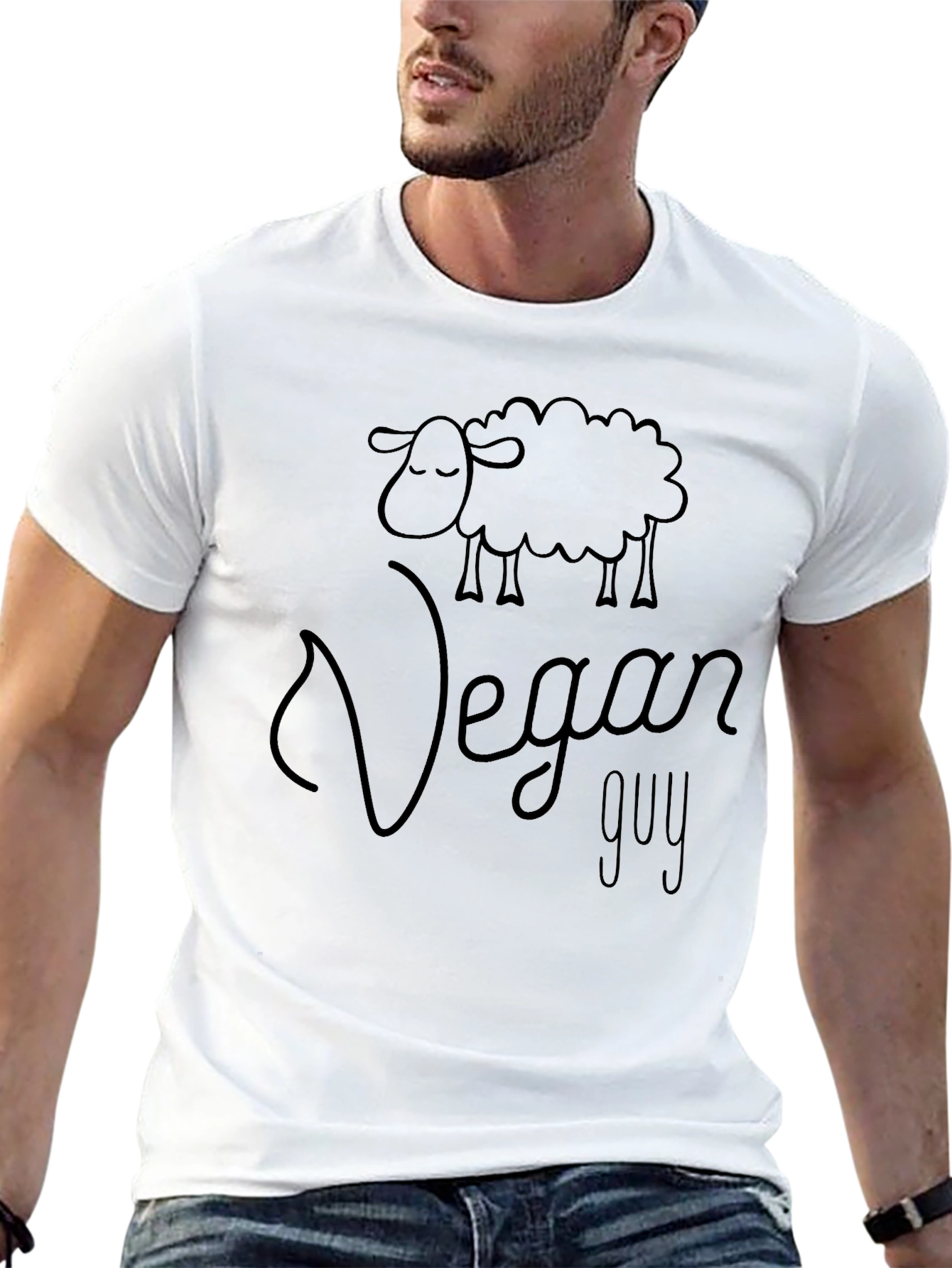 Vegan Guy Sheep Graphic Tee - Black Cotton