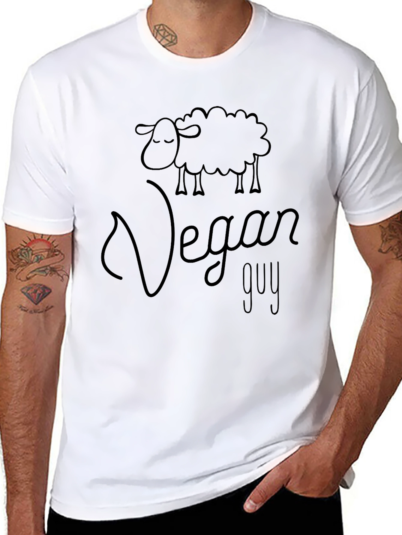 Vegan Guy Sheep Graphic Tee - Black Cotton