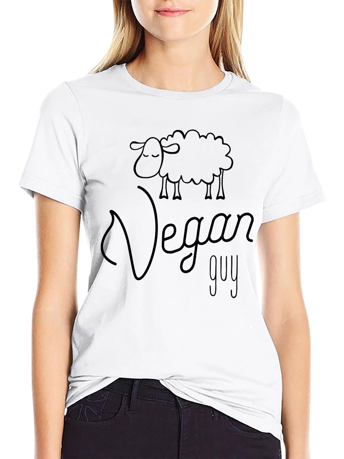 Vegan Guy Sheep Graphic Tee - Black Cotton