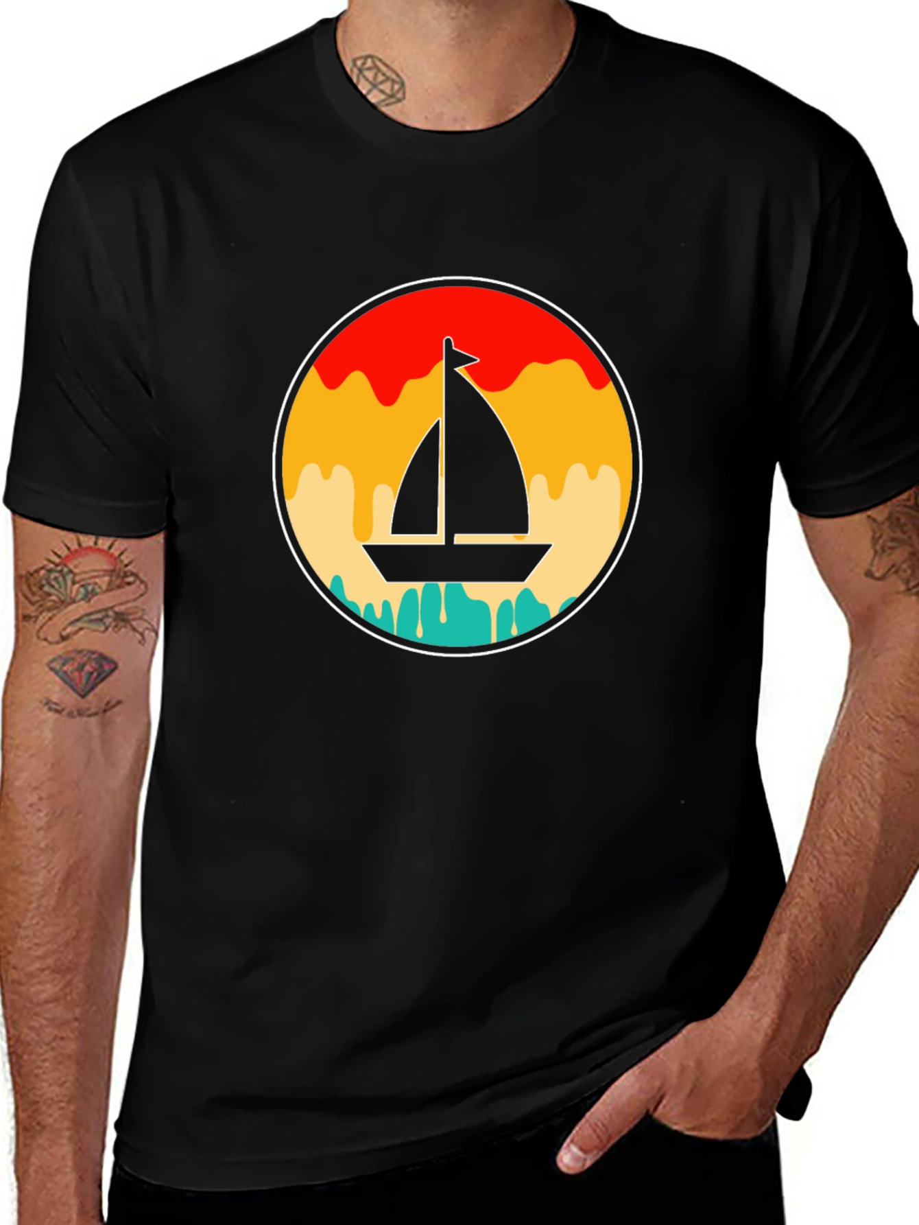 Retro Sunset Sailboat Graphic T-Shirt