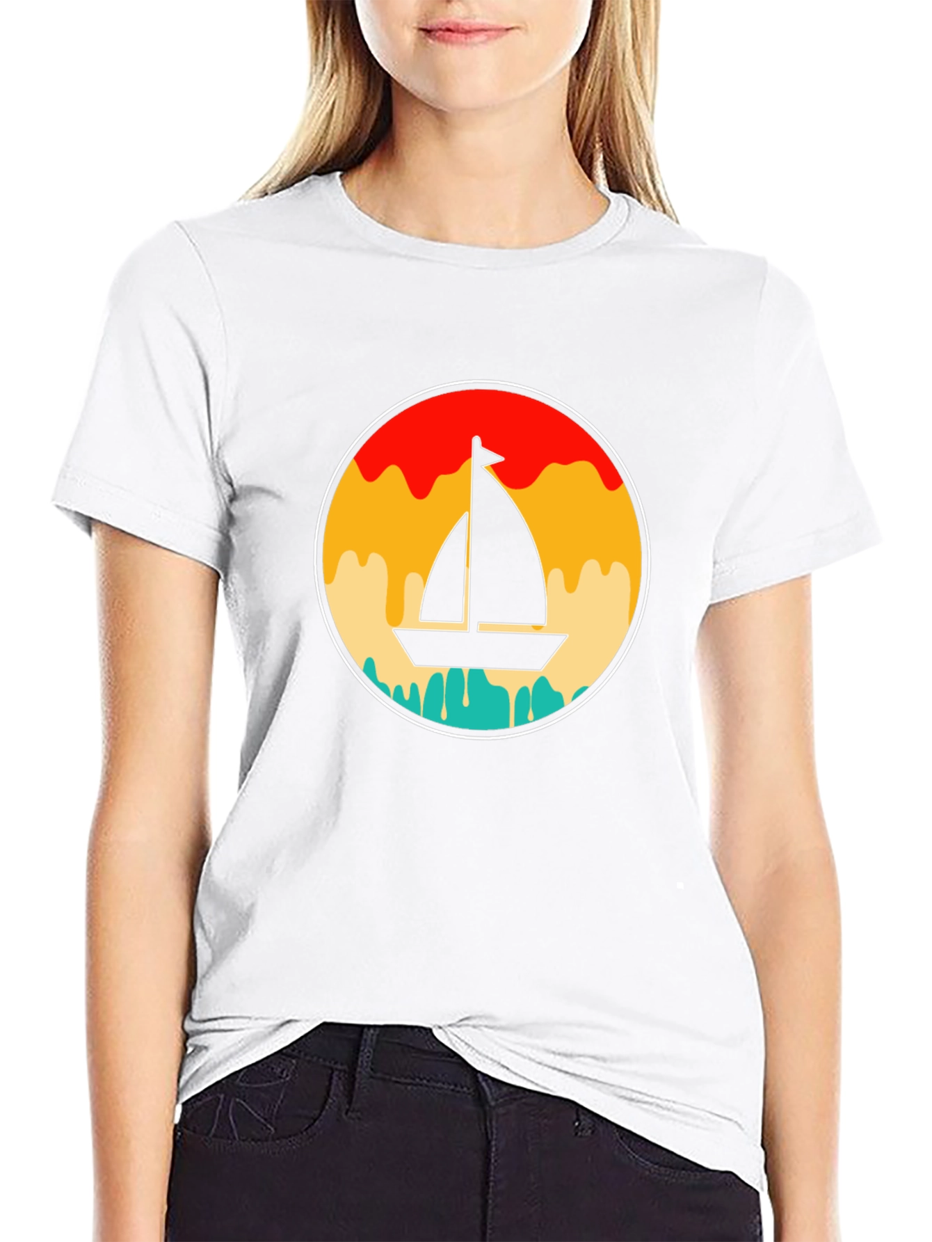 Retro Sunset Sailboat Graphic T-Shirt
