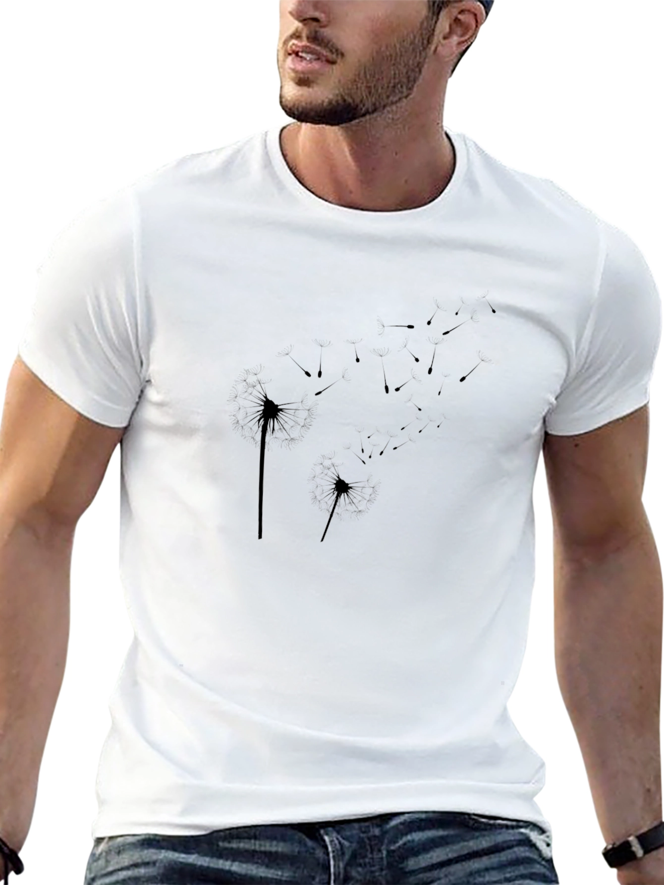 Black Dandelion Print Crew Neck T-Shirt