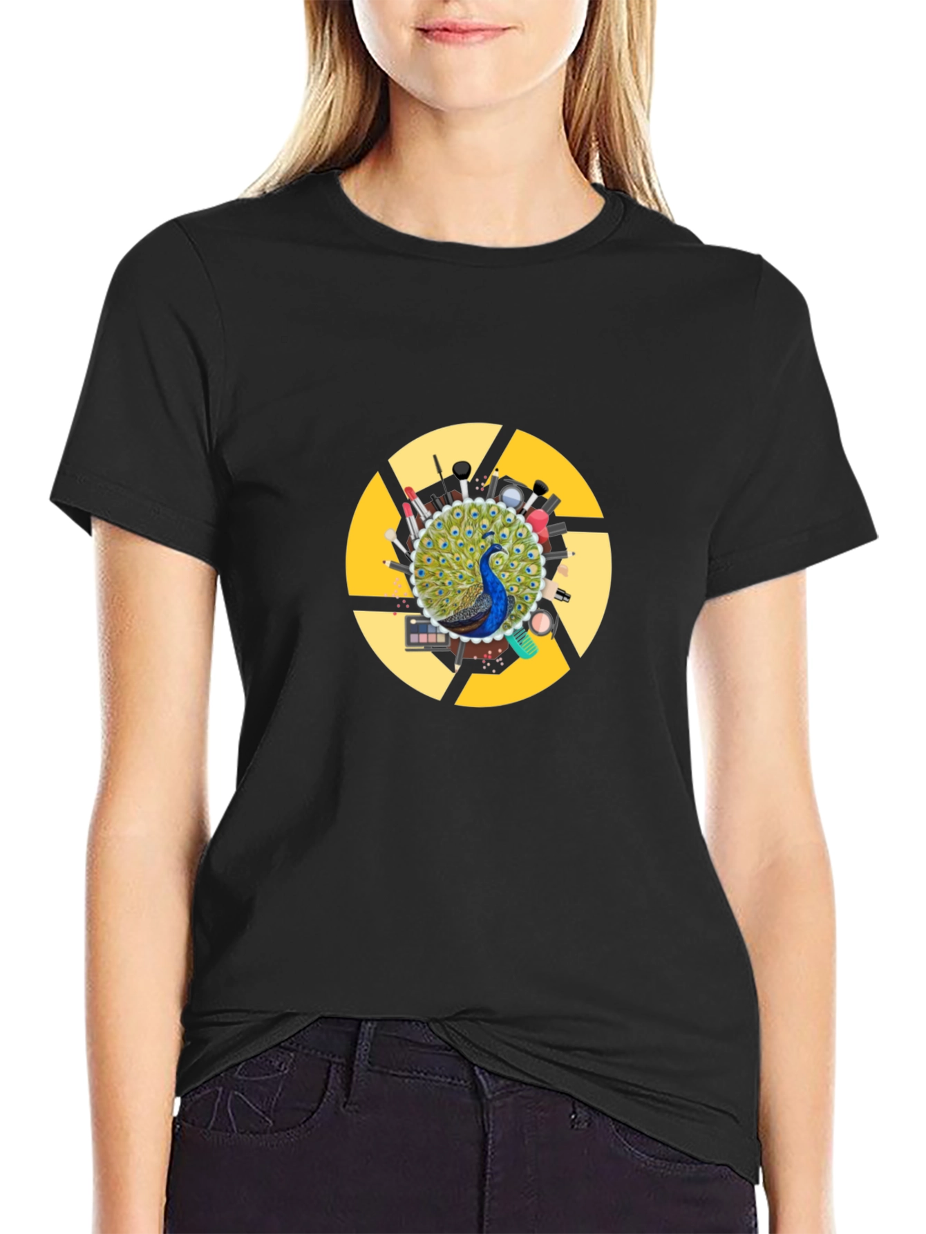 Peacock Makeup Artist T-Shirt - Black Cotton Blend