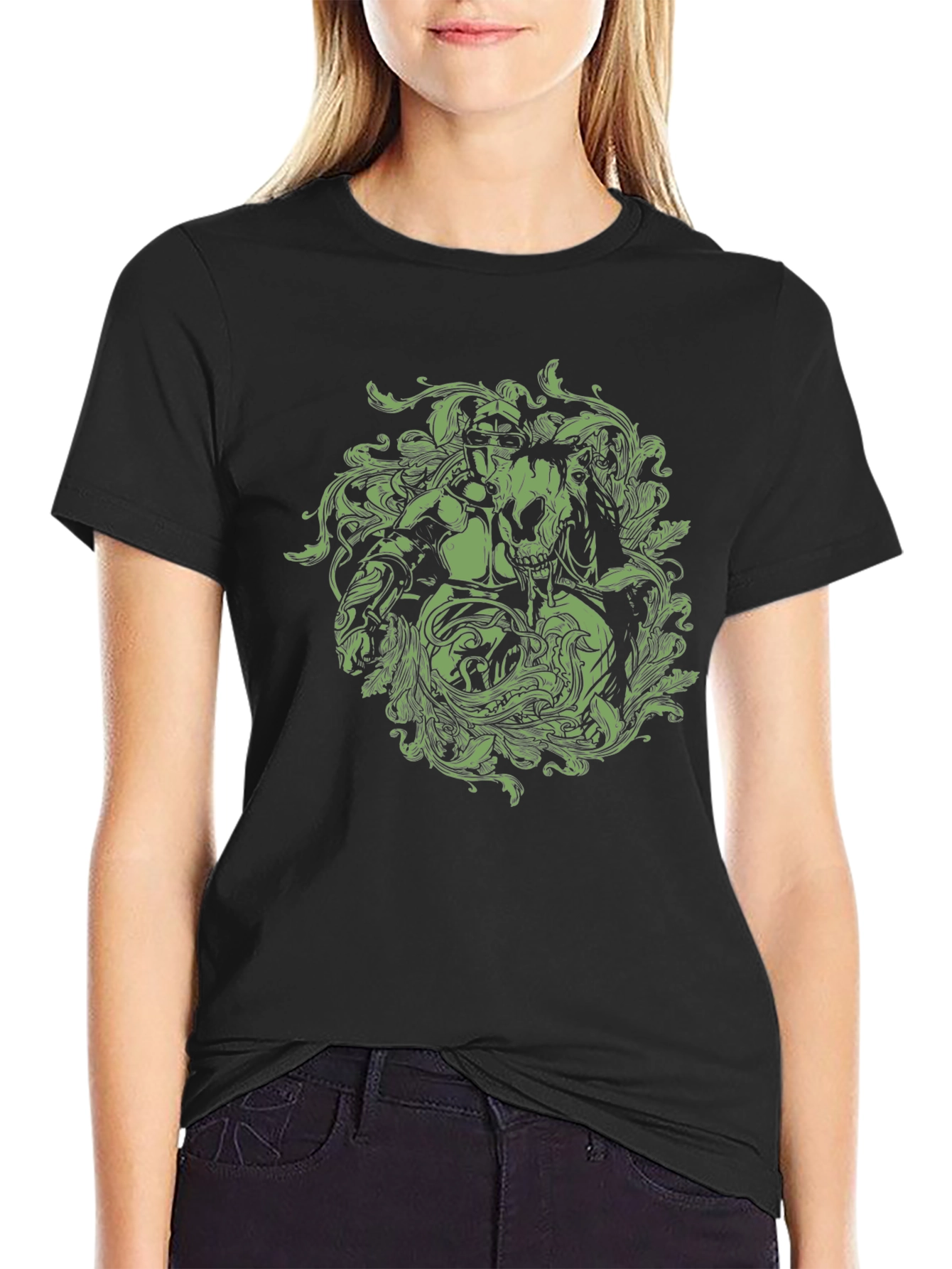 Black Graphic T-Shirt - Knight and Skull