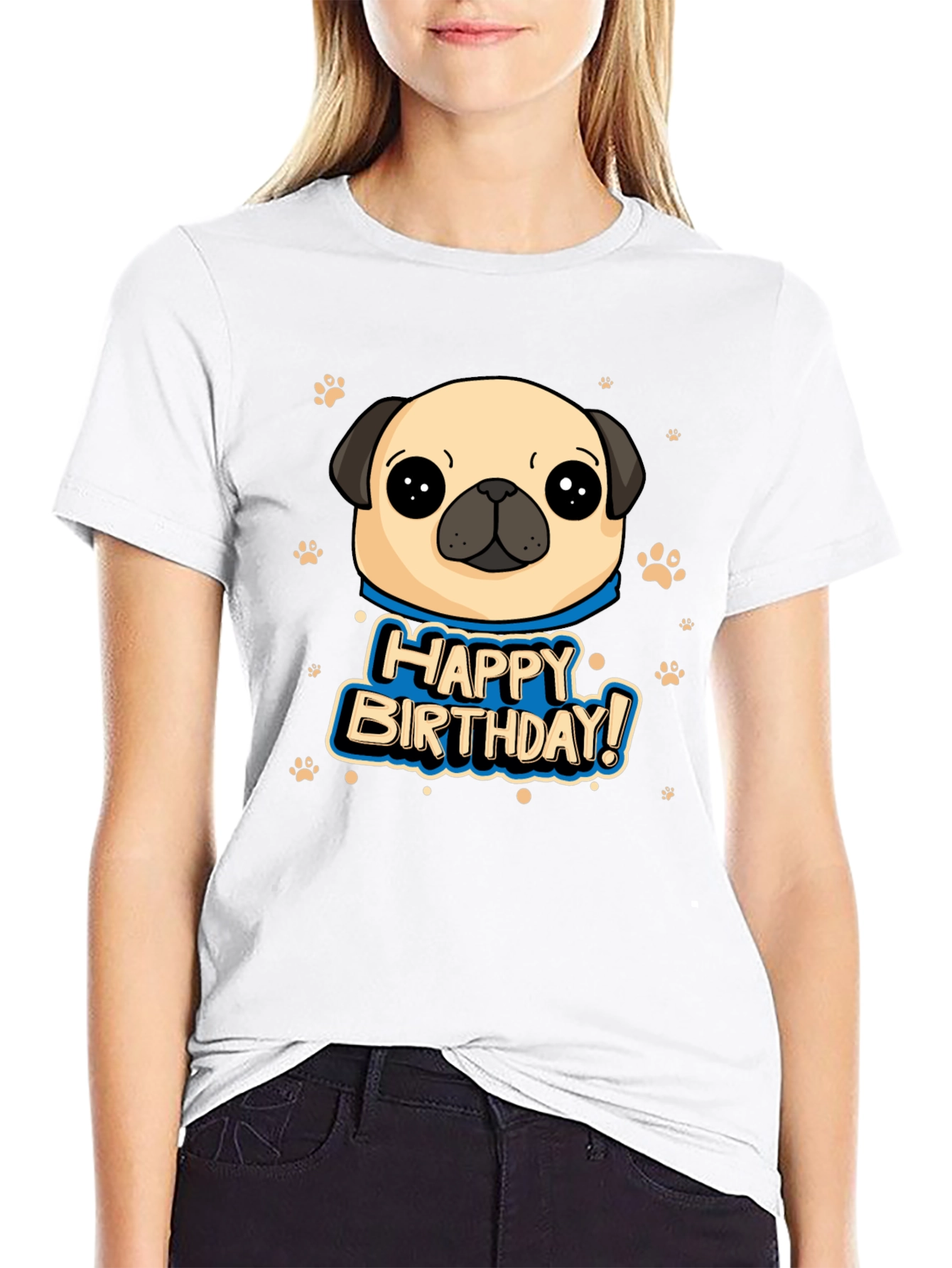 Pug Happy Birthday Black T-Shirt