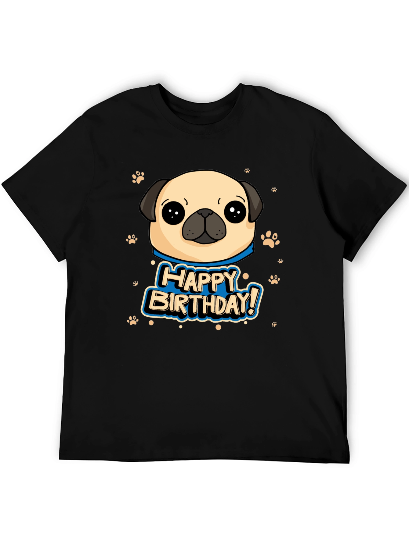 Pug Happy Birthday Black T-Shirt