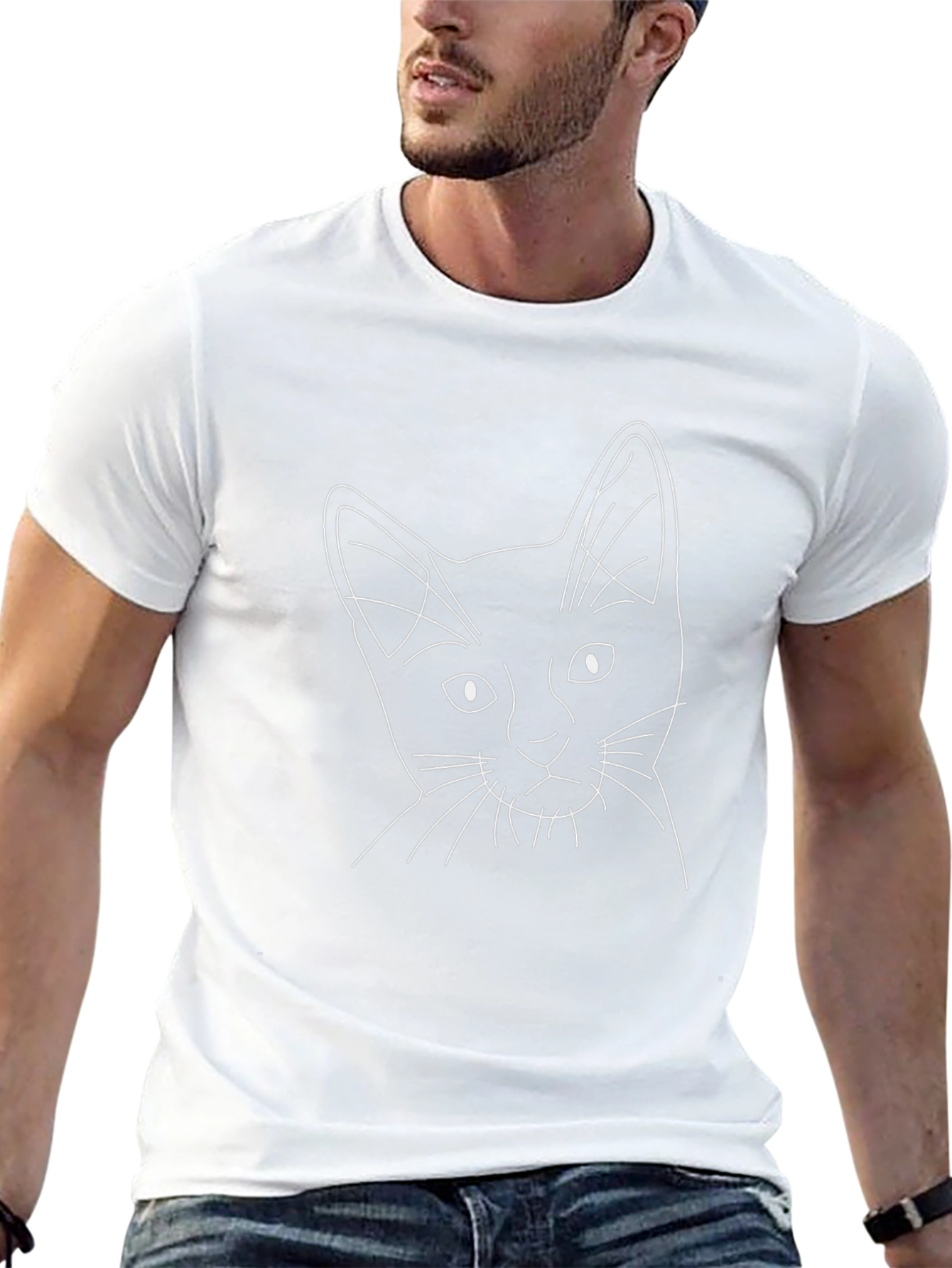 Minimalist Cat Sketch Black T-Shirt