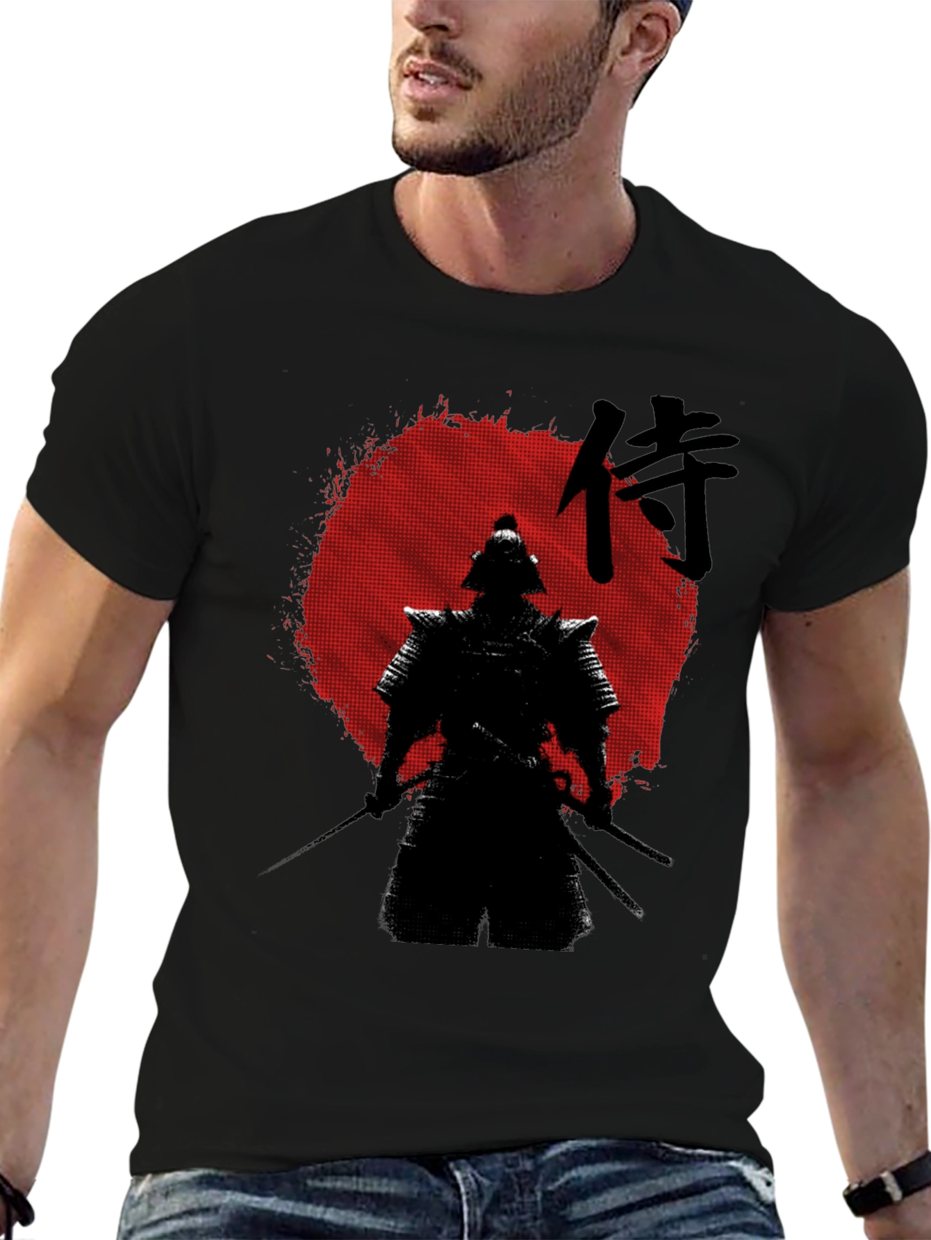 Samurai Graphic Print T-Shirt - Black