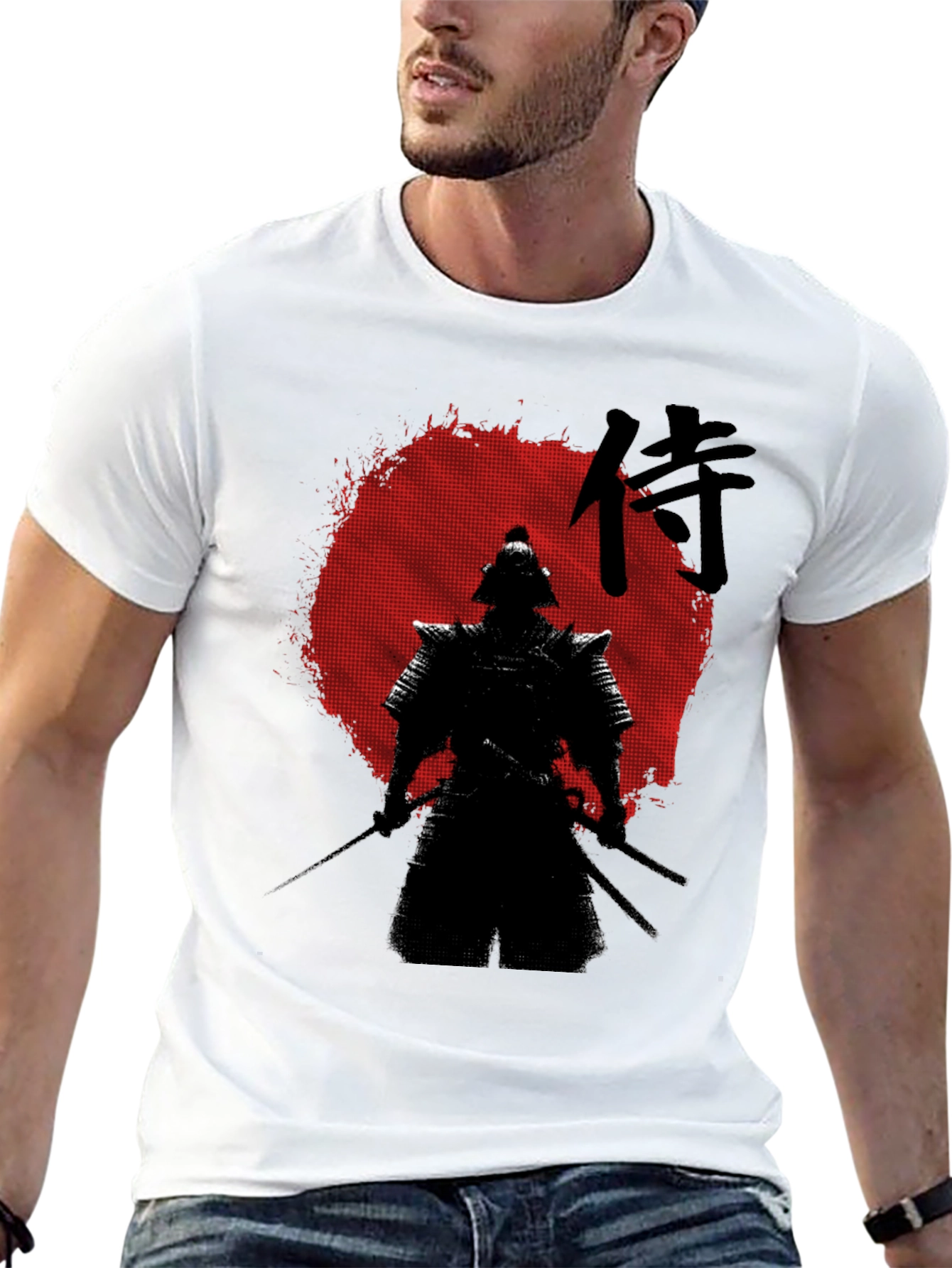 Samurai Graphic Print T-Shirt - Black