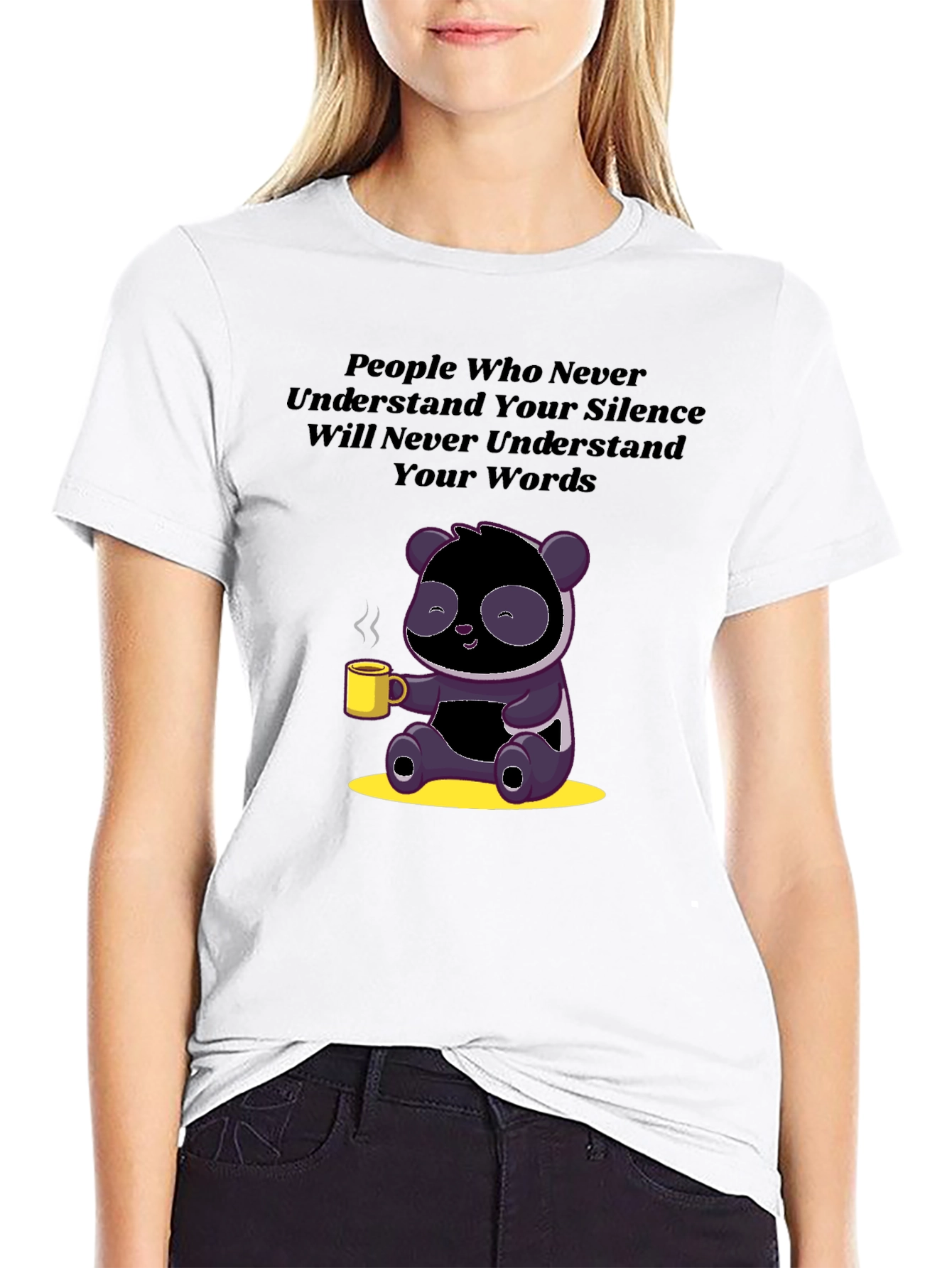Silence & Words T-Shirt: Panda with Coffee