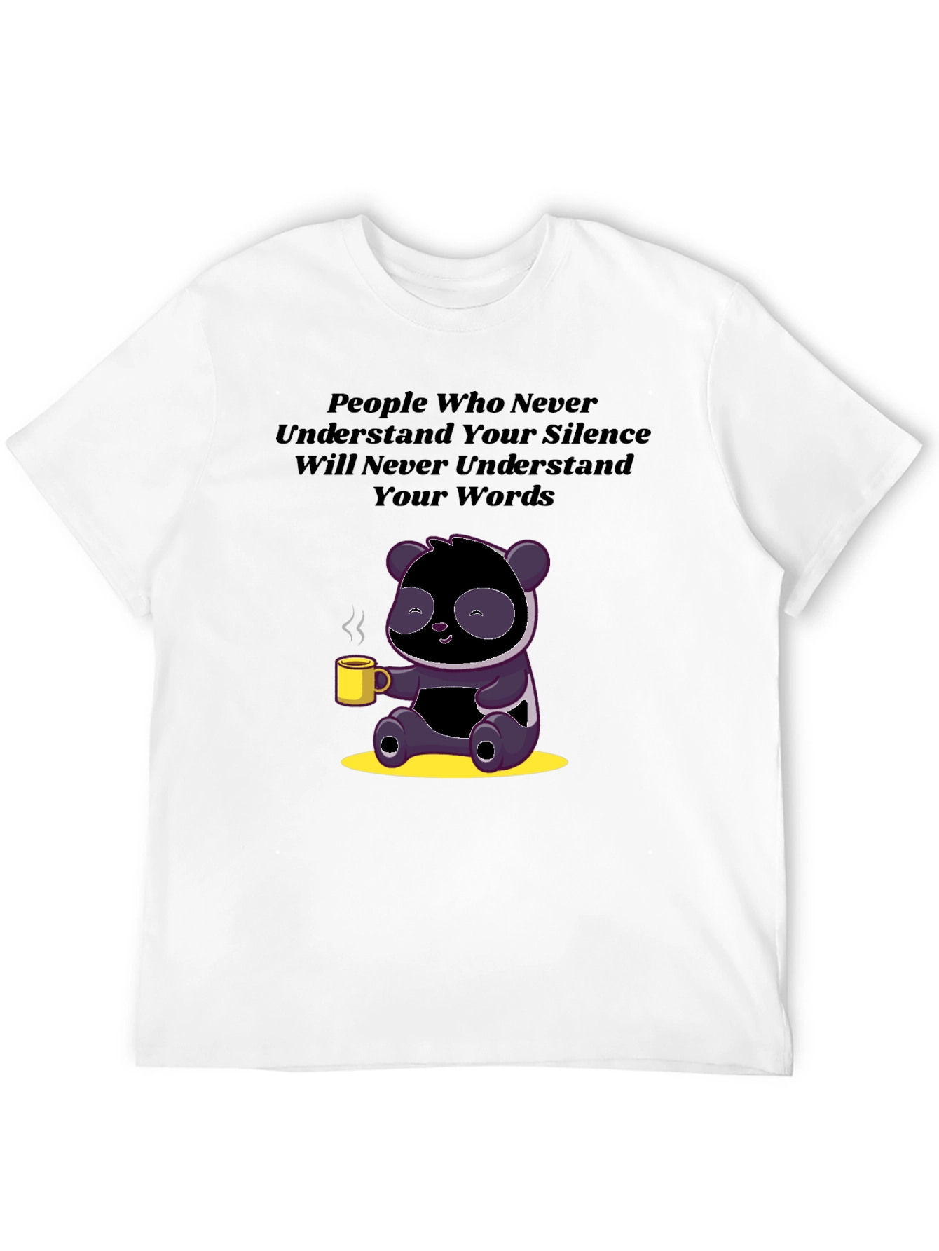 Silence & Words T-Shirt: Panda with Coffee