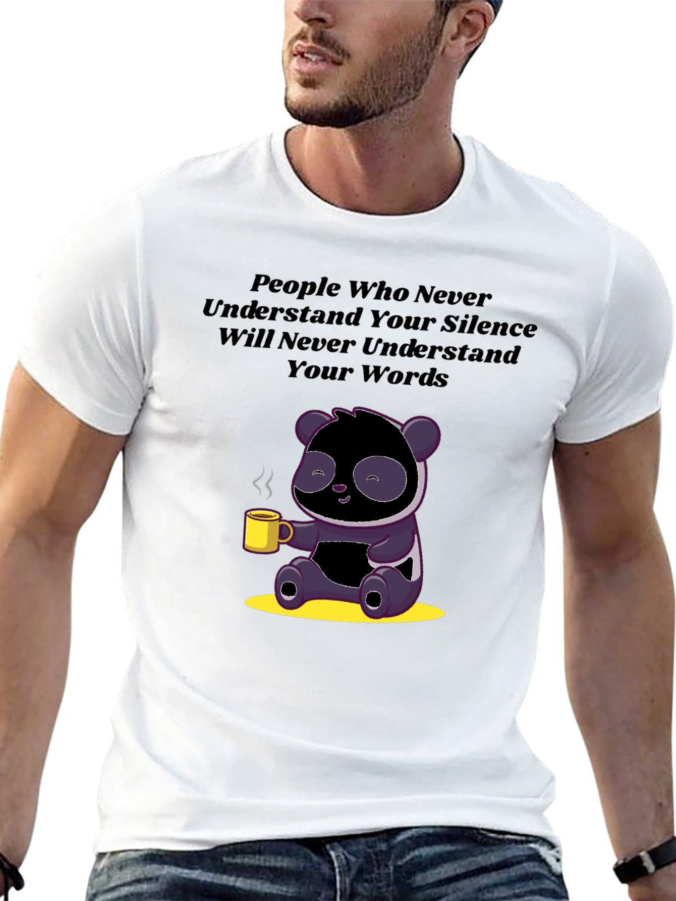 Silence & Words T-Shirt: Panda with Coffee