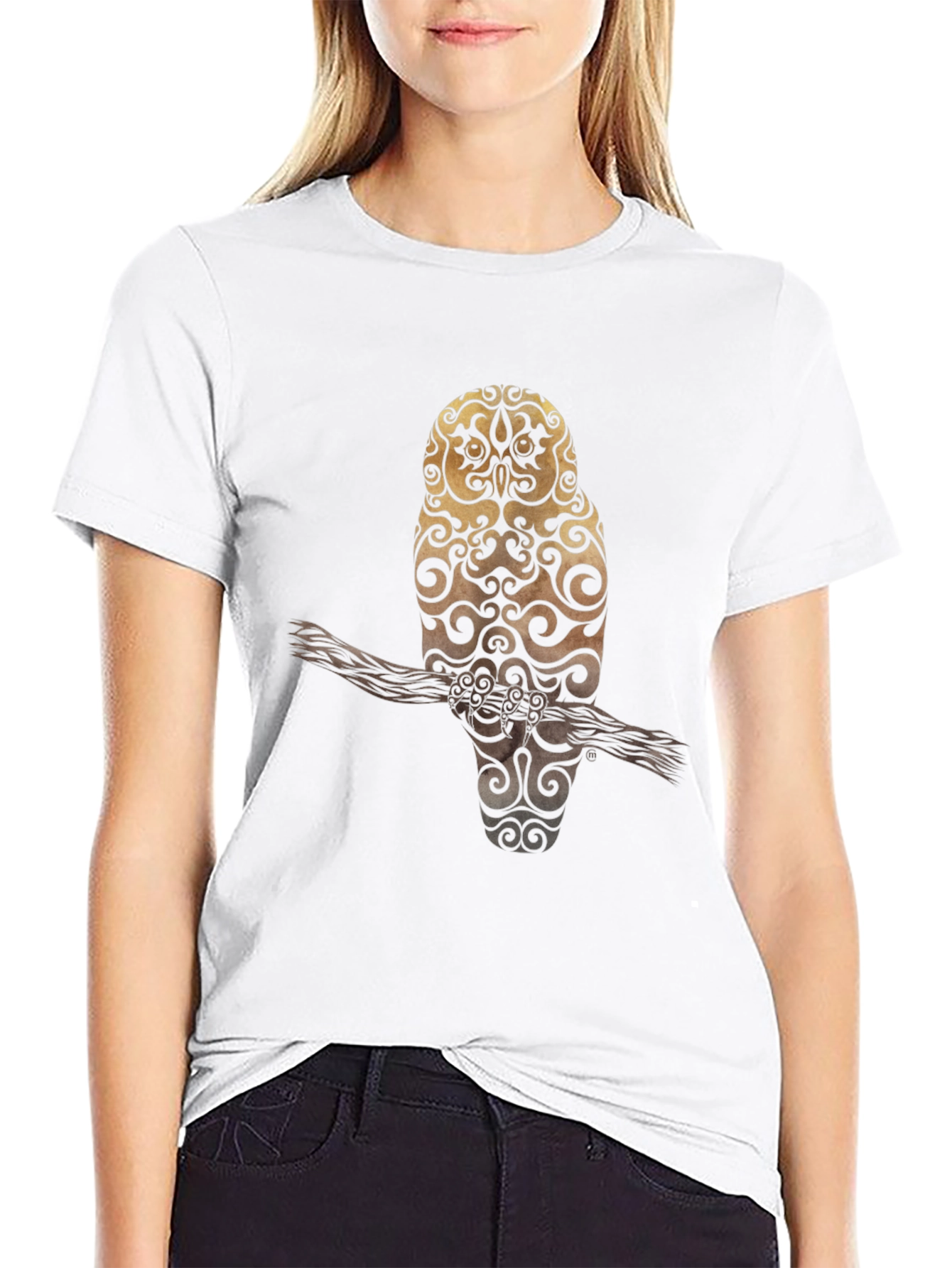 Owl Design Black T-Shirt