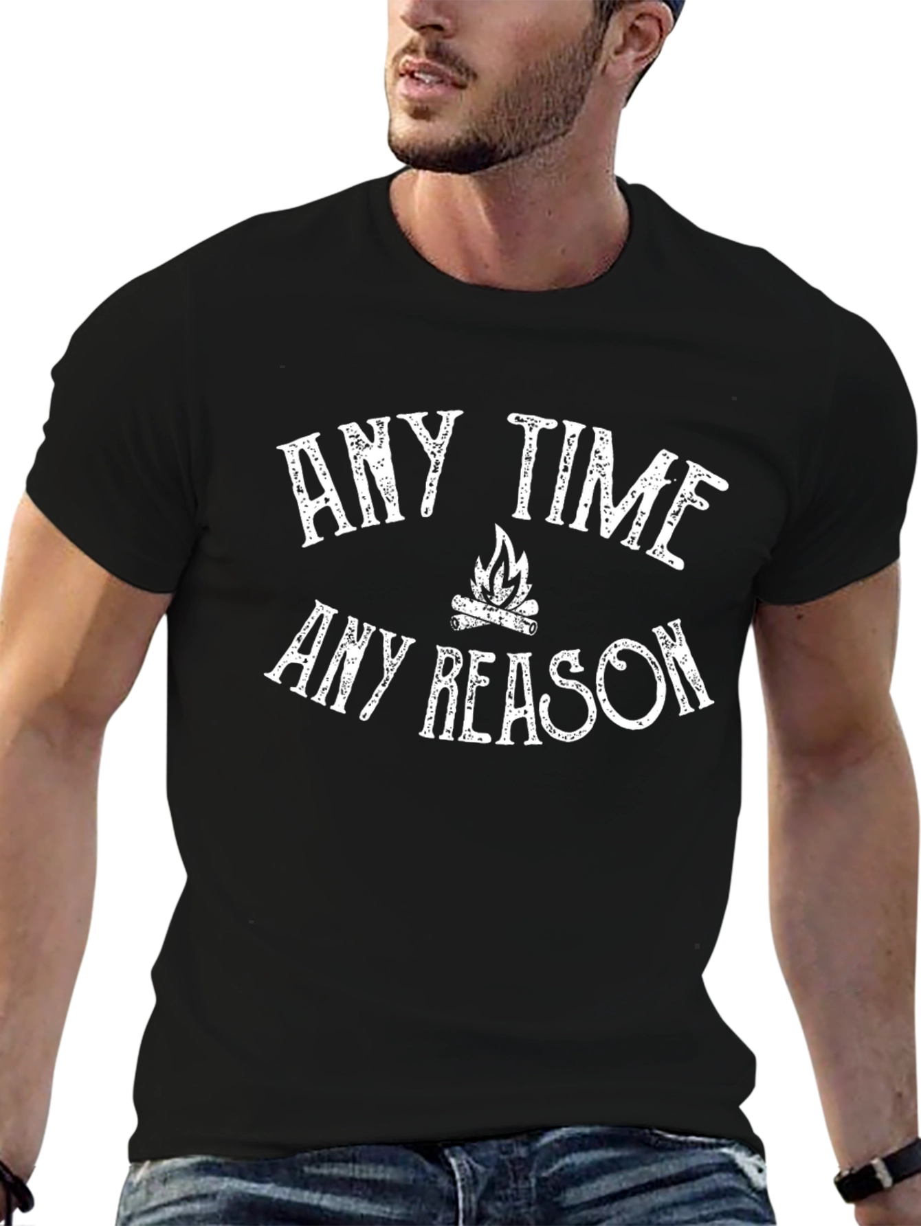 Any Time Any Reason Campfire Graphic Tee - Black