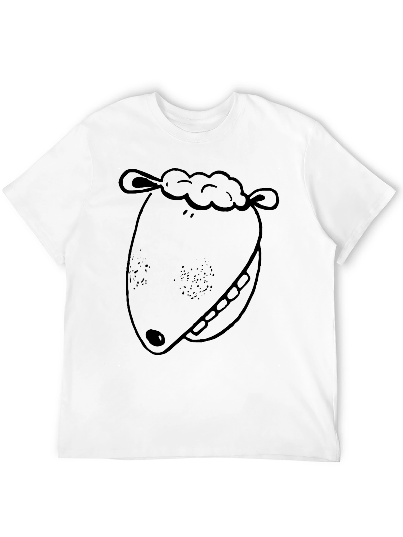 Cartoon Sheep Face Graphic Tee - Black Cotton T-Shirt